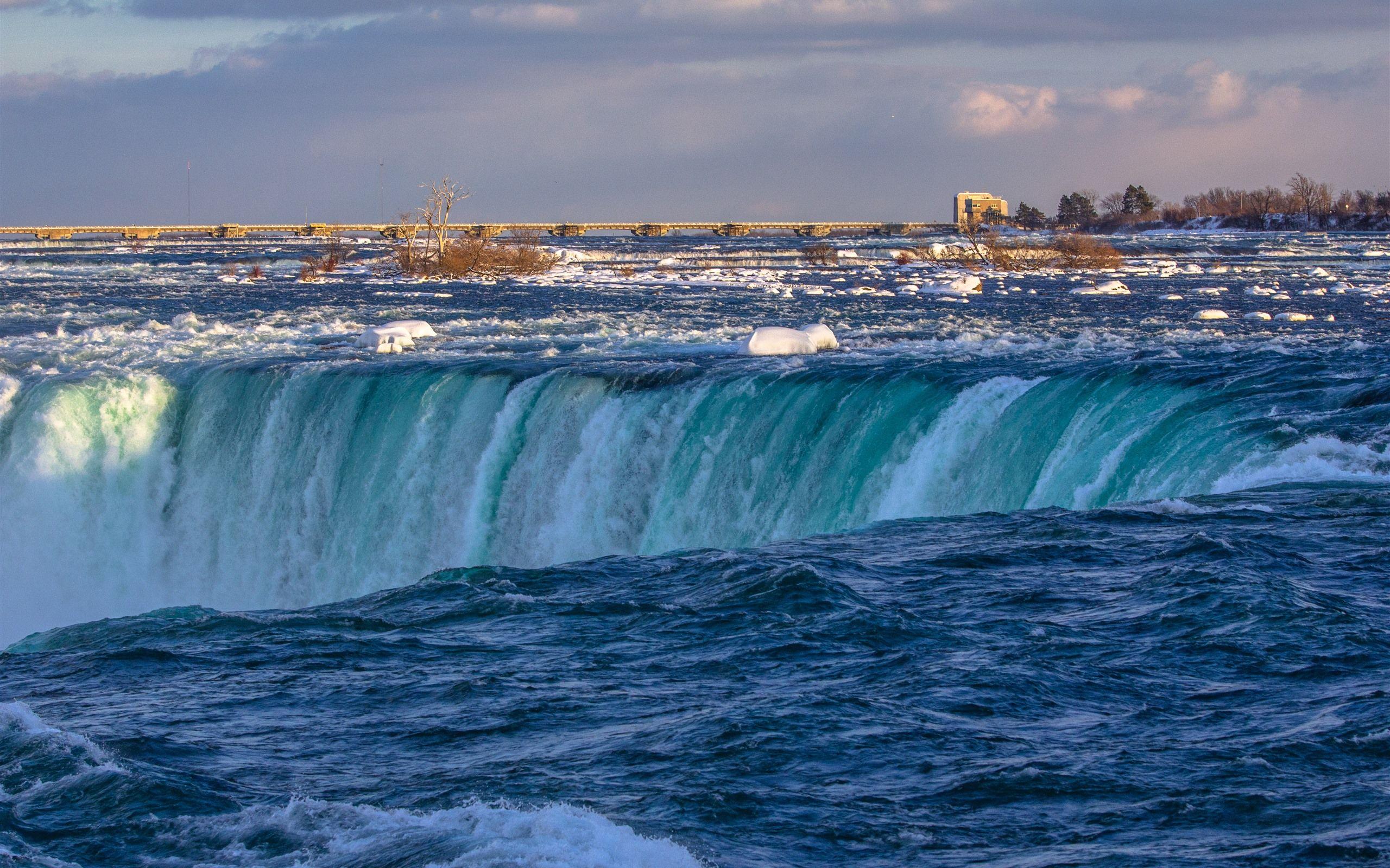 2560x1600 Niagara Falls, Canada, water, snow, bridge, winter 1242x2688