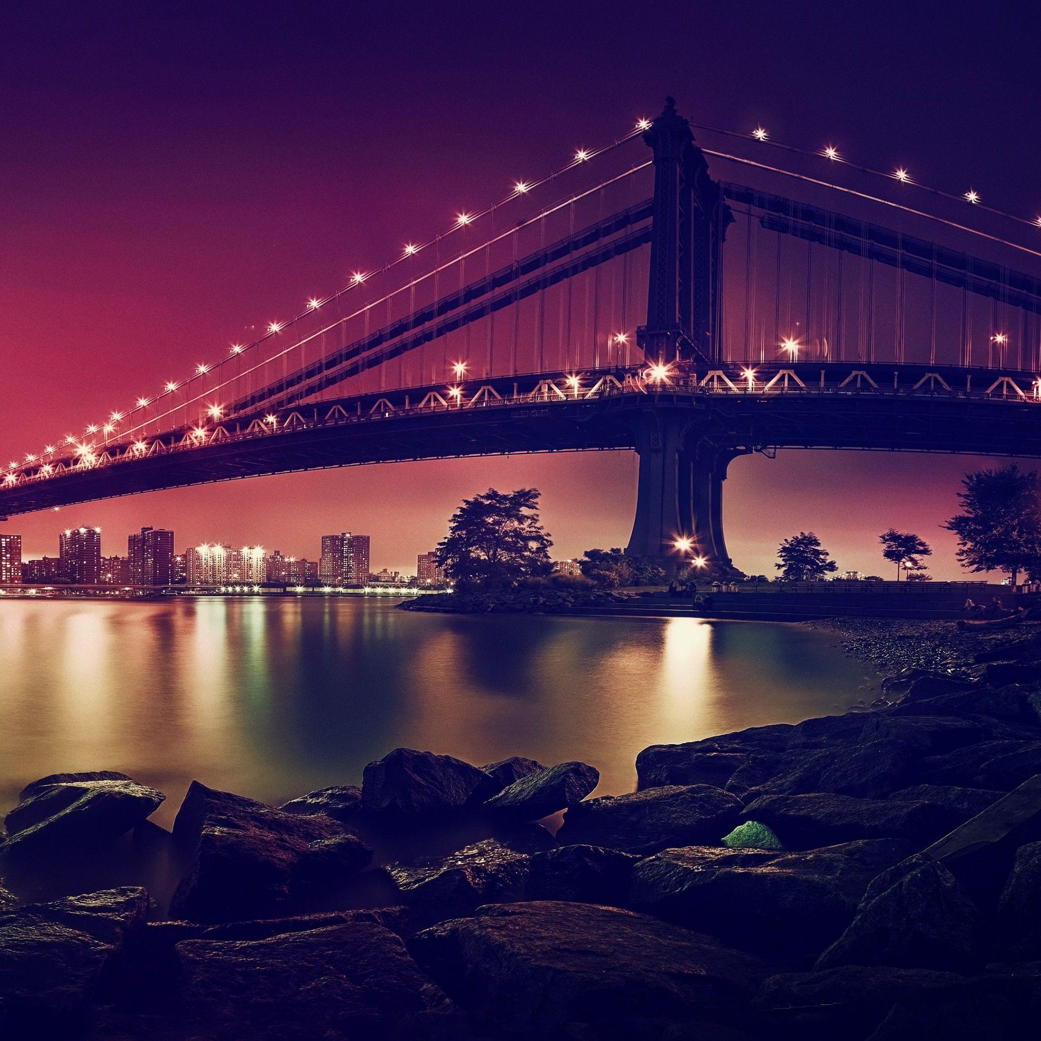 2048x2048 Wallpaper Manhattan Bridge, Suspension bridge, New York City