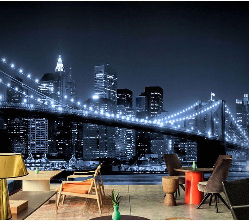 993x882 US $9.28 42% OFF. Bacaz Black&white New York City Night Scenery Light Bridge Wallpaper Murals For Restaurant Background 3D Wall Paper Sticker In