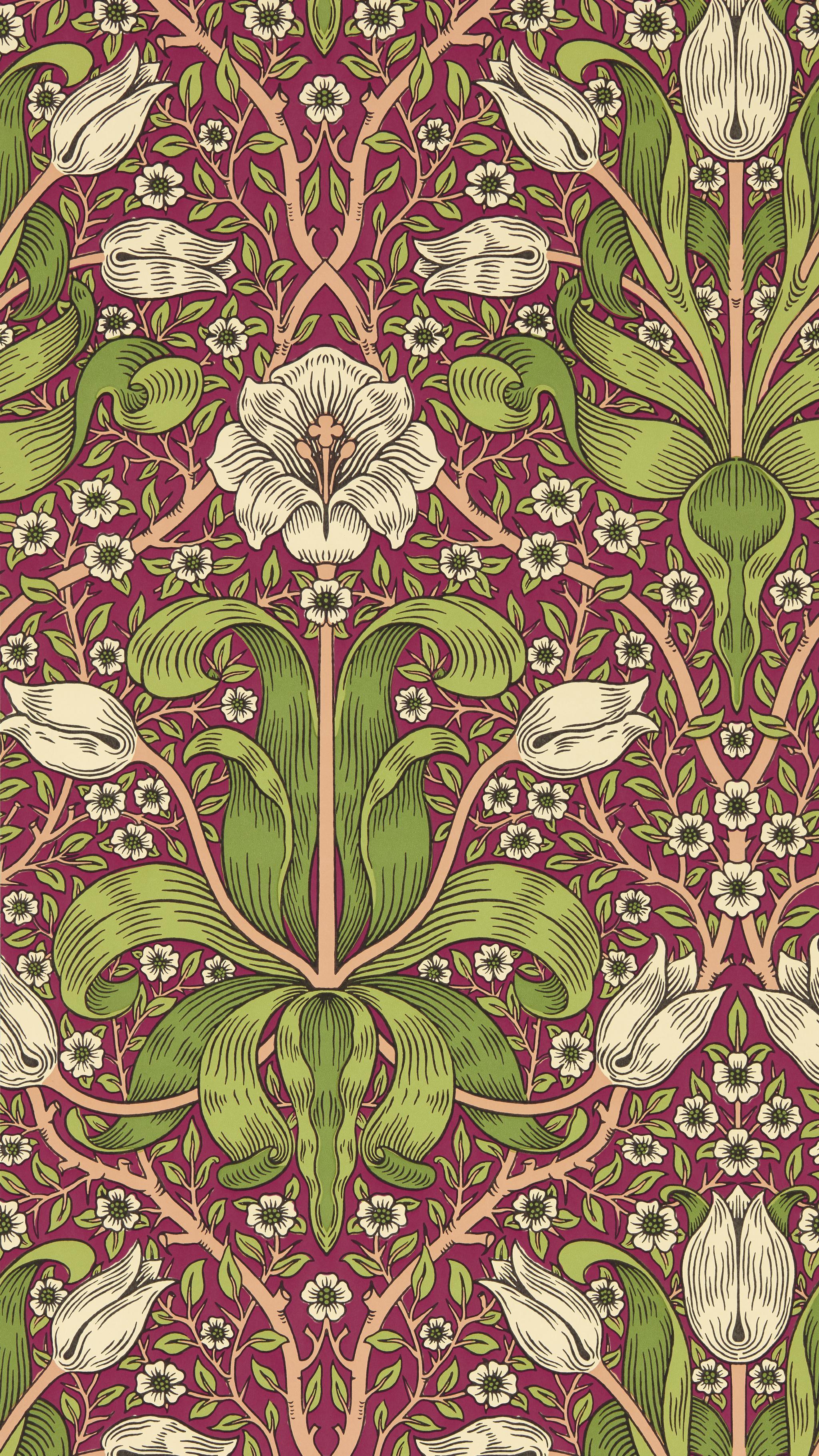 2048x3640 Morris & Co Spring Thicket Maraschino Cherry Wallpaper MVOW217337