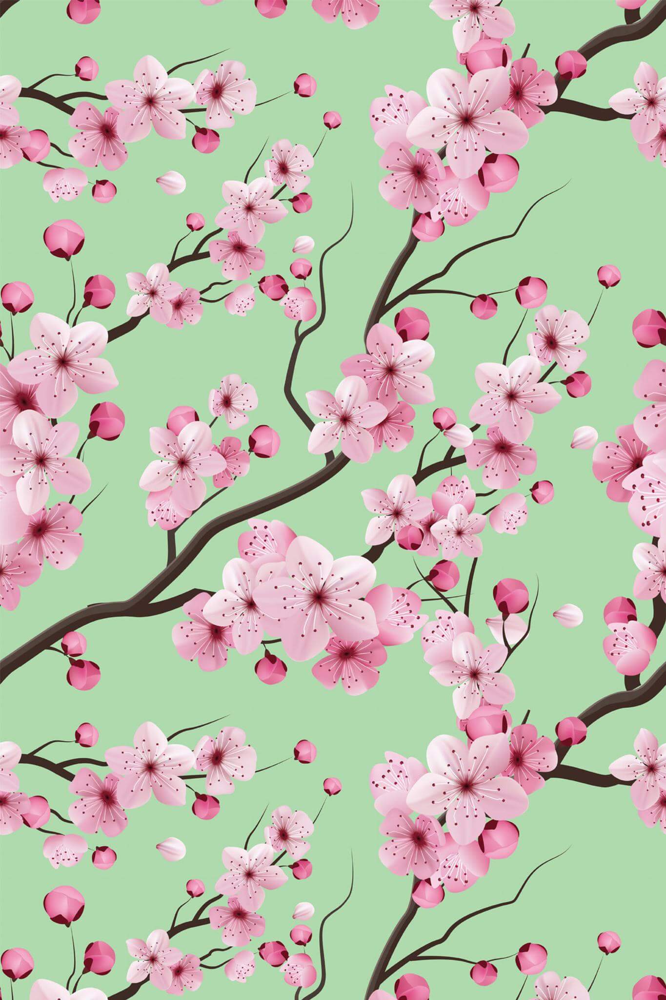 1365x2048 Sage Cherry Blossom Peel and Stick Wallpaper