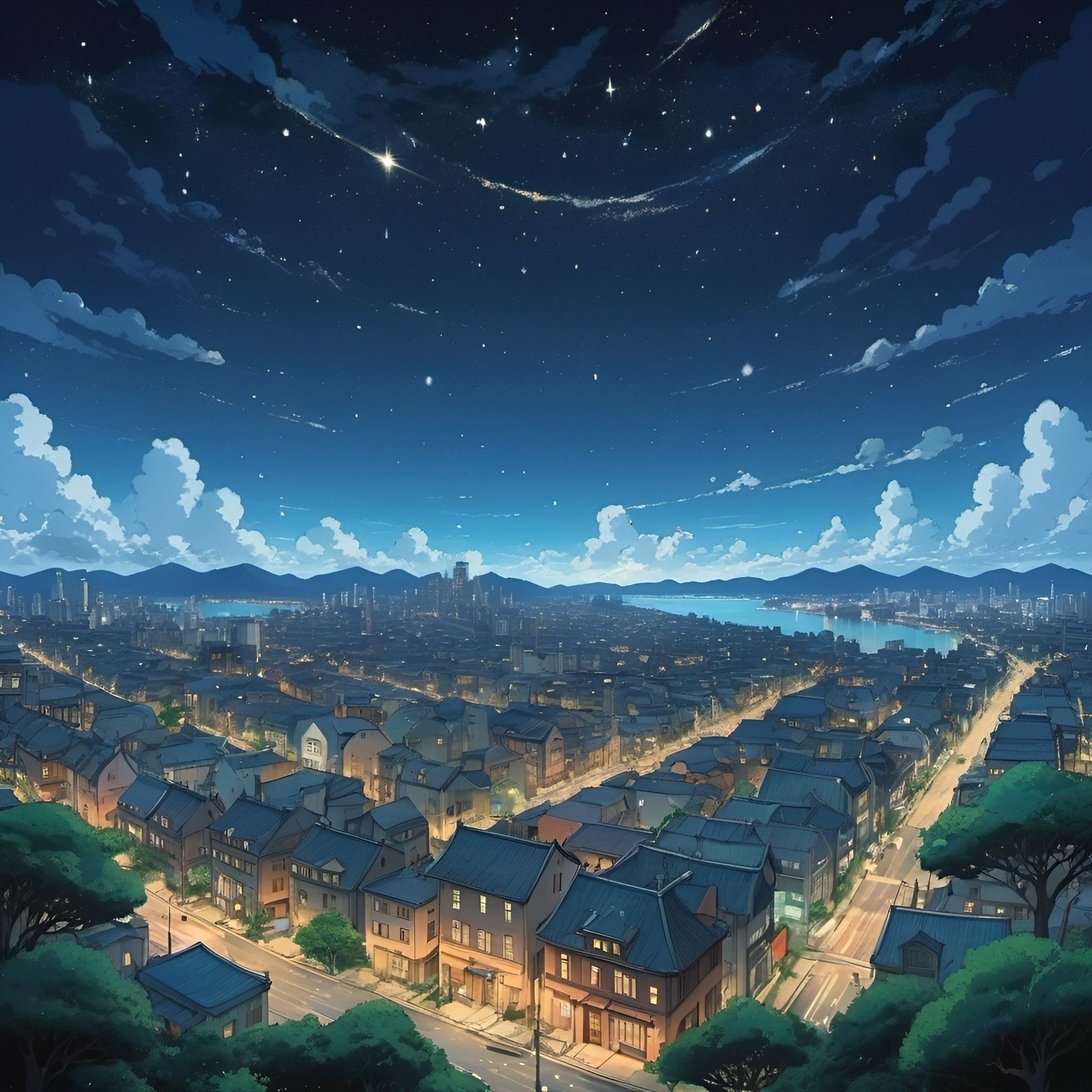 2048x2048 2d studio ghibli anime style, a starry