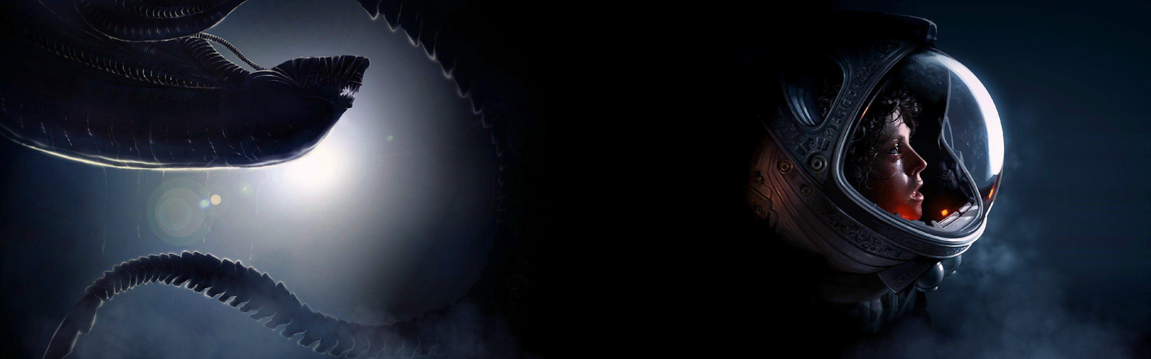 3840x1200 Made an Alien dual screen wallpaper for my monitors, thought