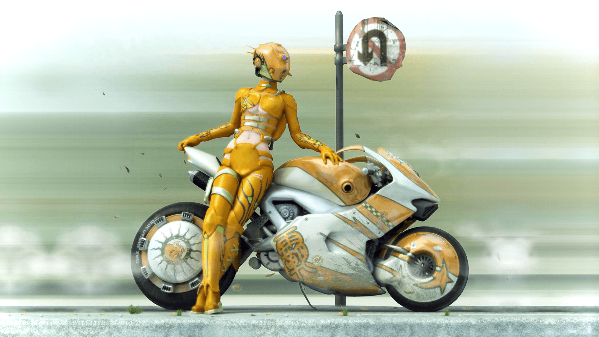 1920x1080 Cyborg On A Motorcycle