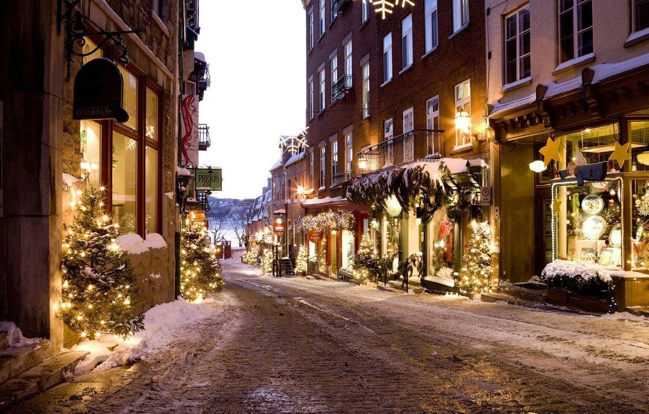 1332x850 Christmas Snow Street Wallpaper