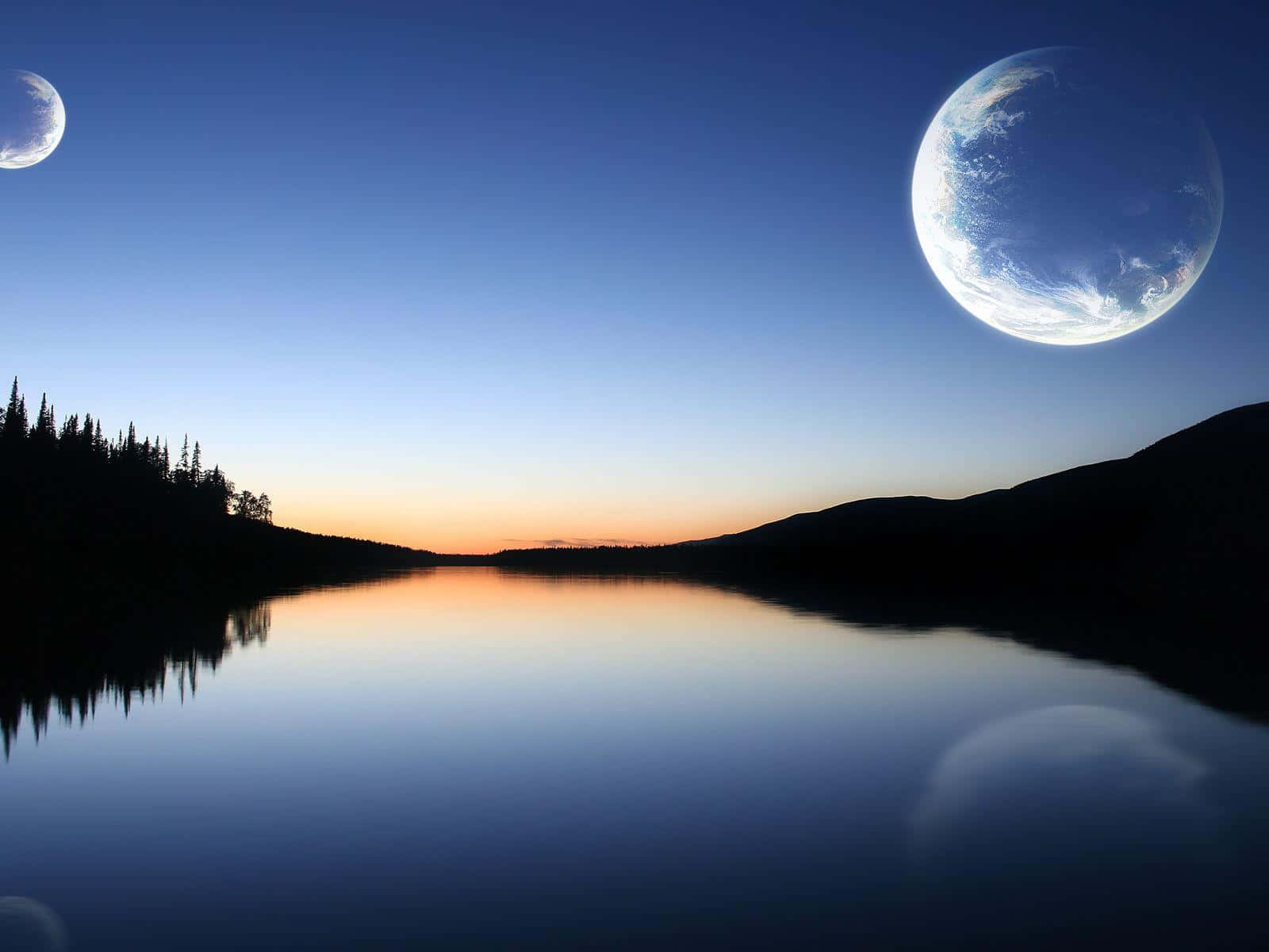 1600x1200 Moon And Planets In The Water Wallpaper