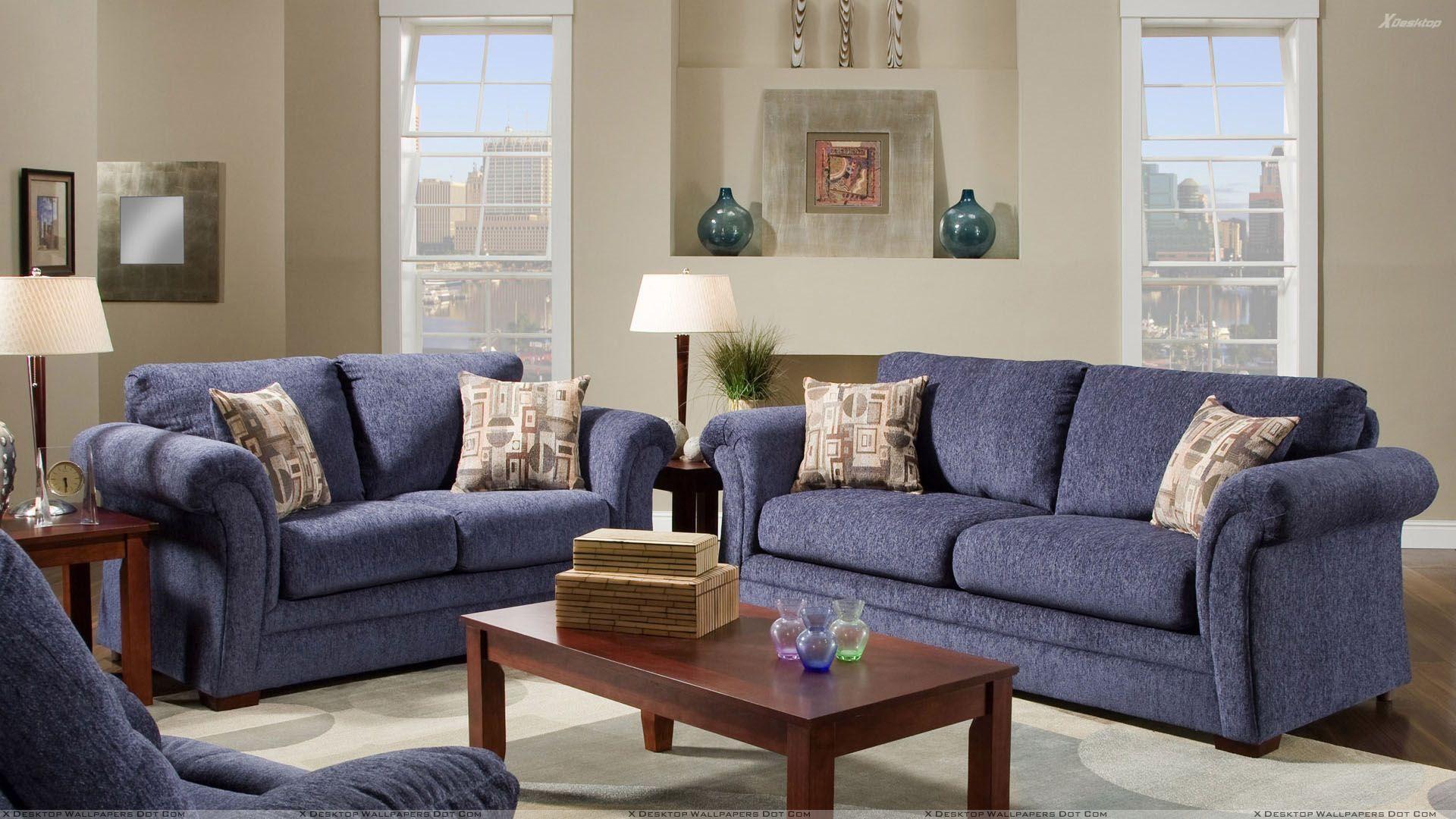 1920x1080 Blue Sofa Set in Apartment Wallpaper