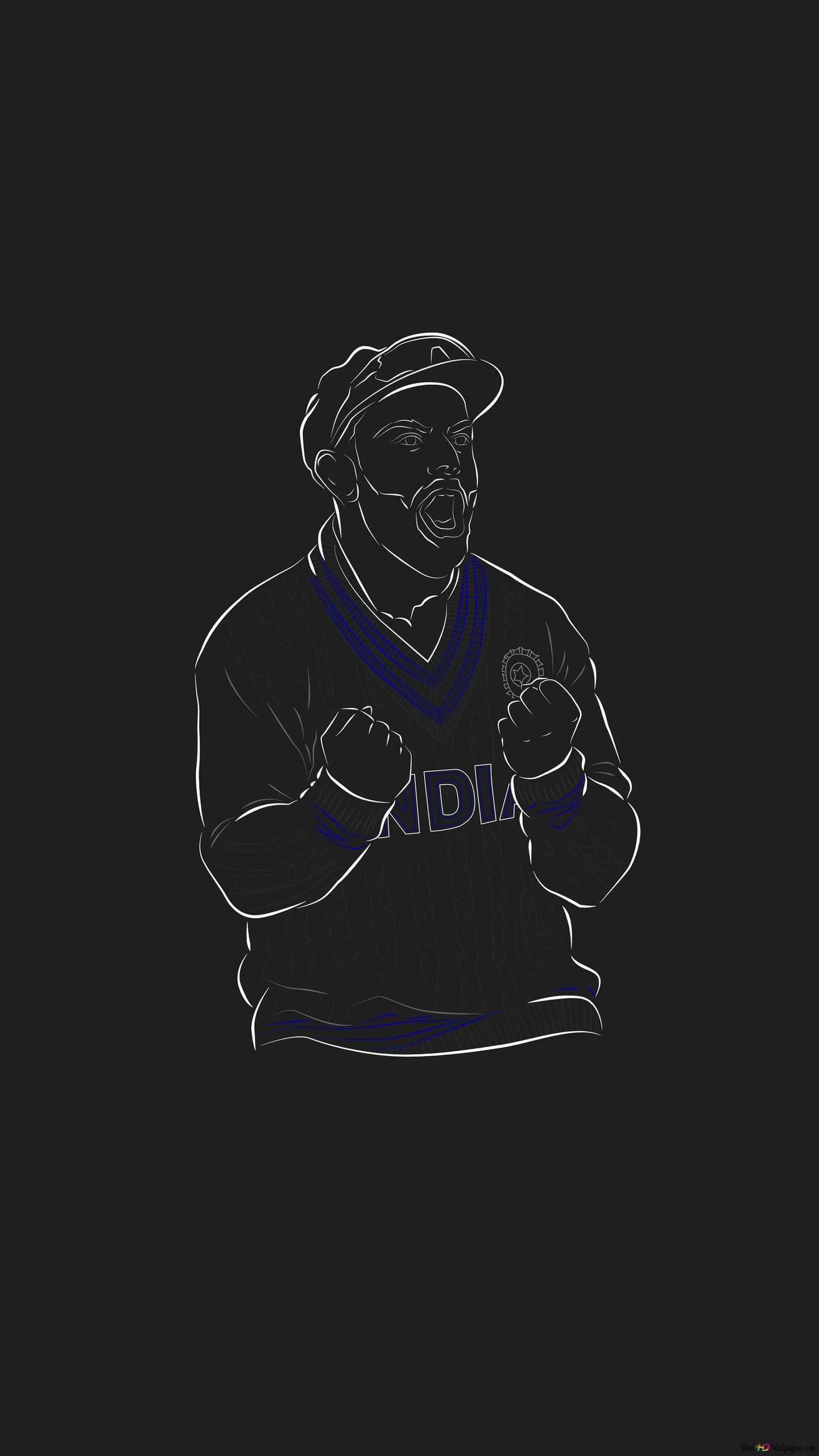 1440x2560 Virat Kohli Black And White Wallpaper