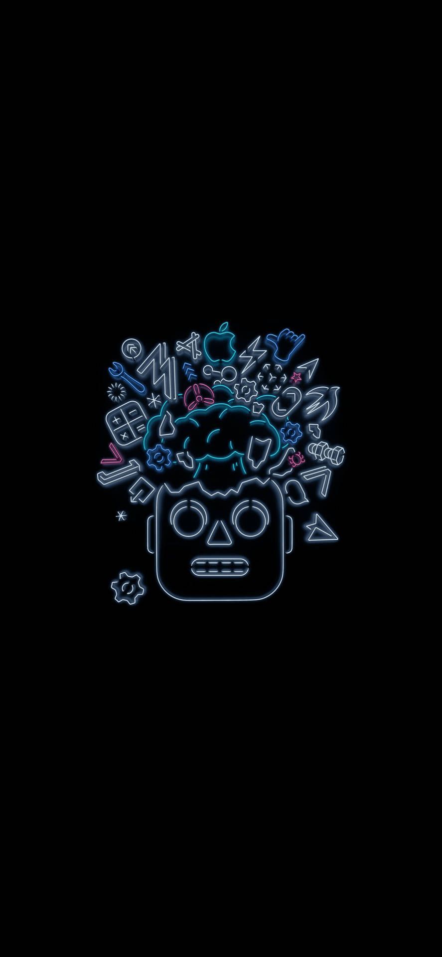 887x1920 Download Best OLED Neon Robot Wallpaper