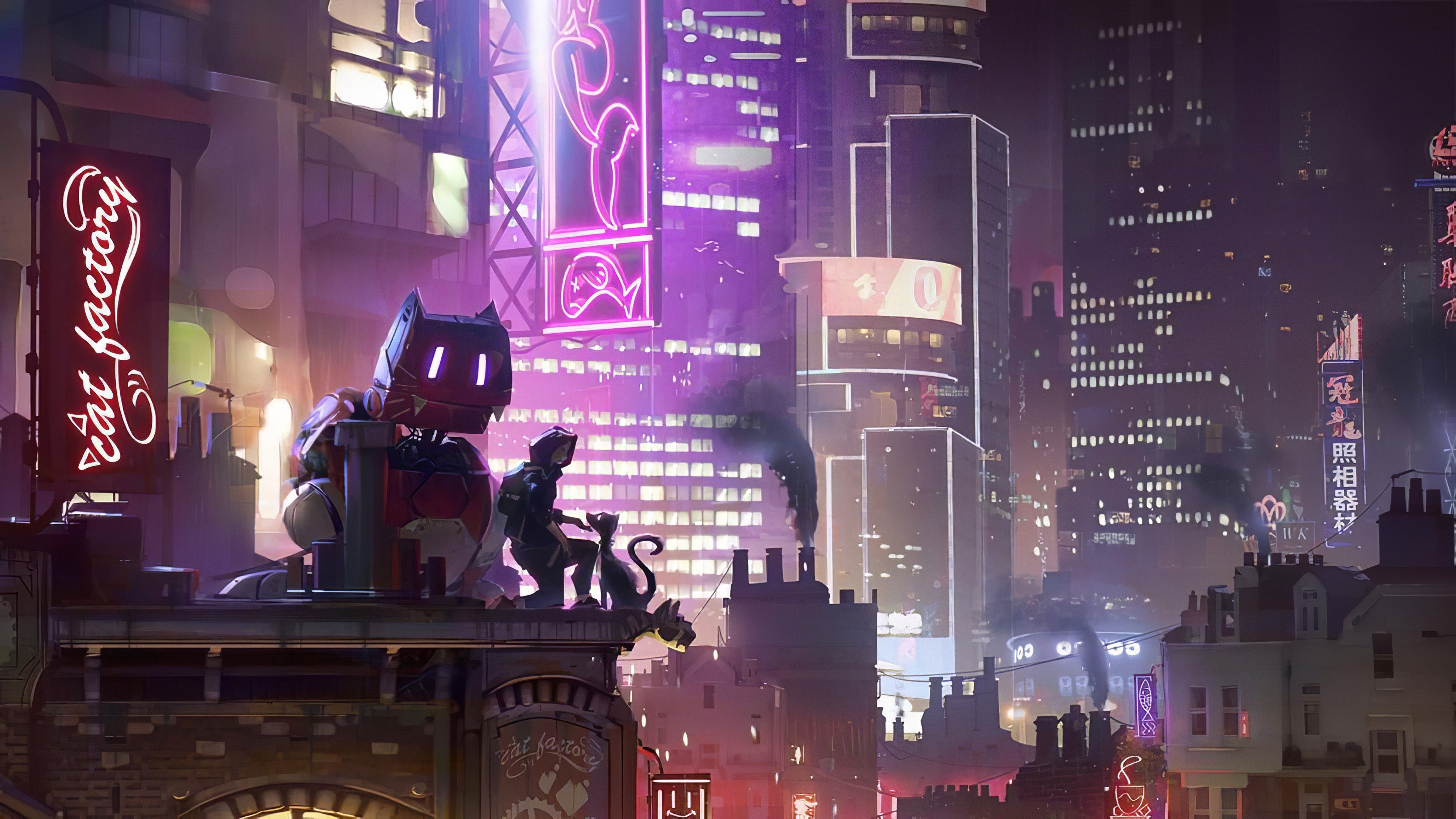 3840x2160 Neon Robot Wallpaper