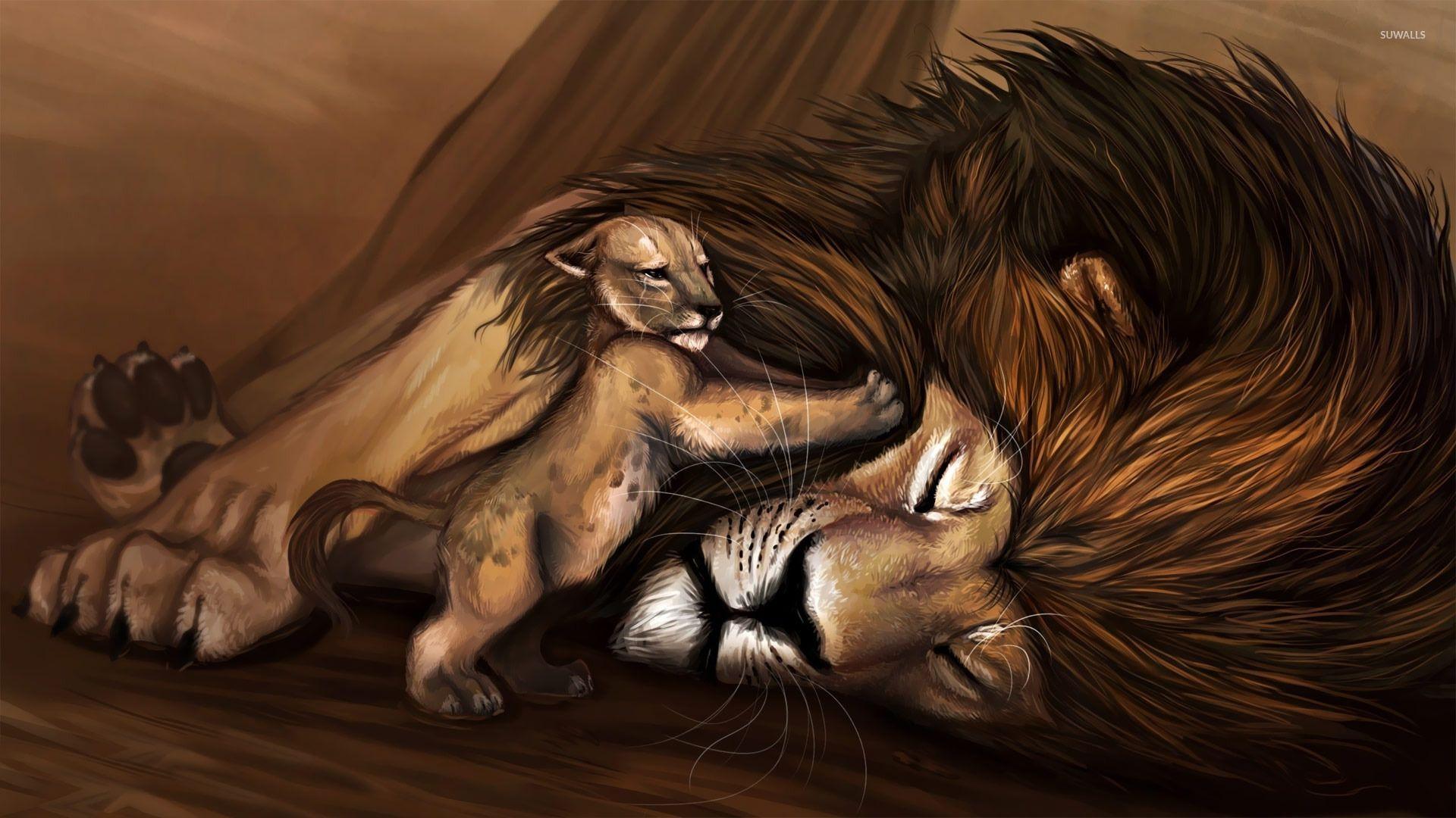 1920x1080 Cub waking up lion wallpaper wallpaper
