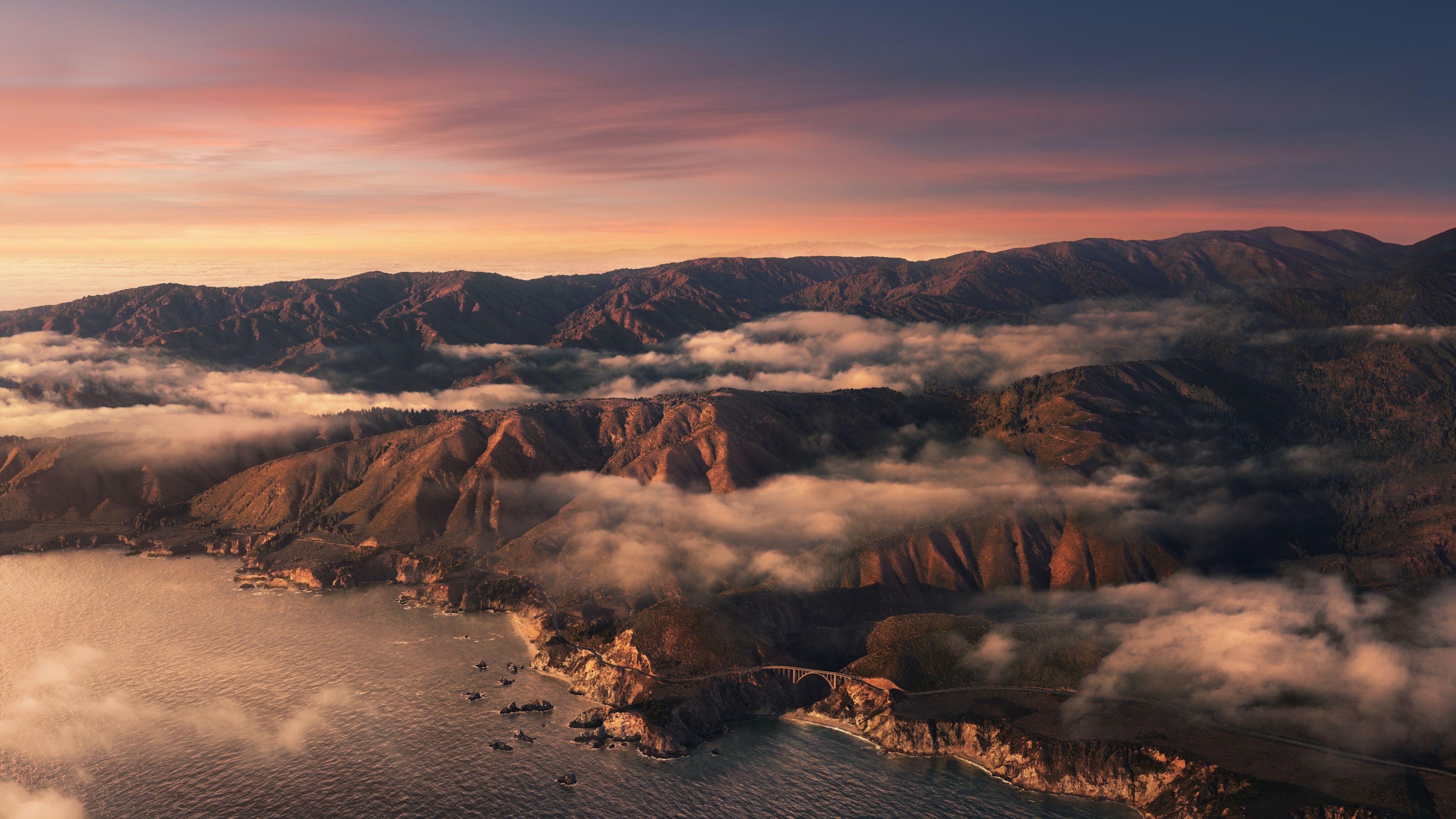 3840x2160 Big Sur Wallpaper 4K, Sunset, Mountains, Clouds