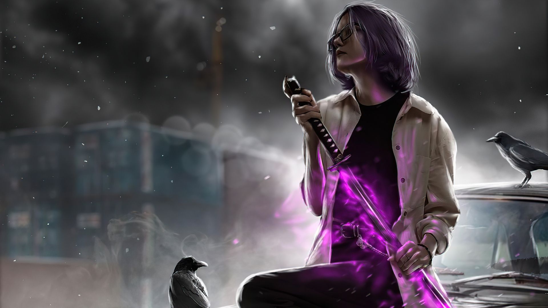 1920x1080 Katana With Purple Sword