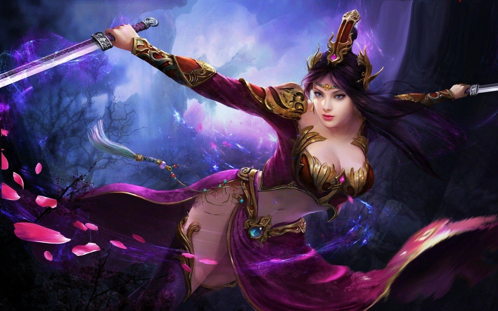 1680x1050 Violet Katana Warrior: Fantasy HD Wallpaperx1050