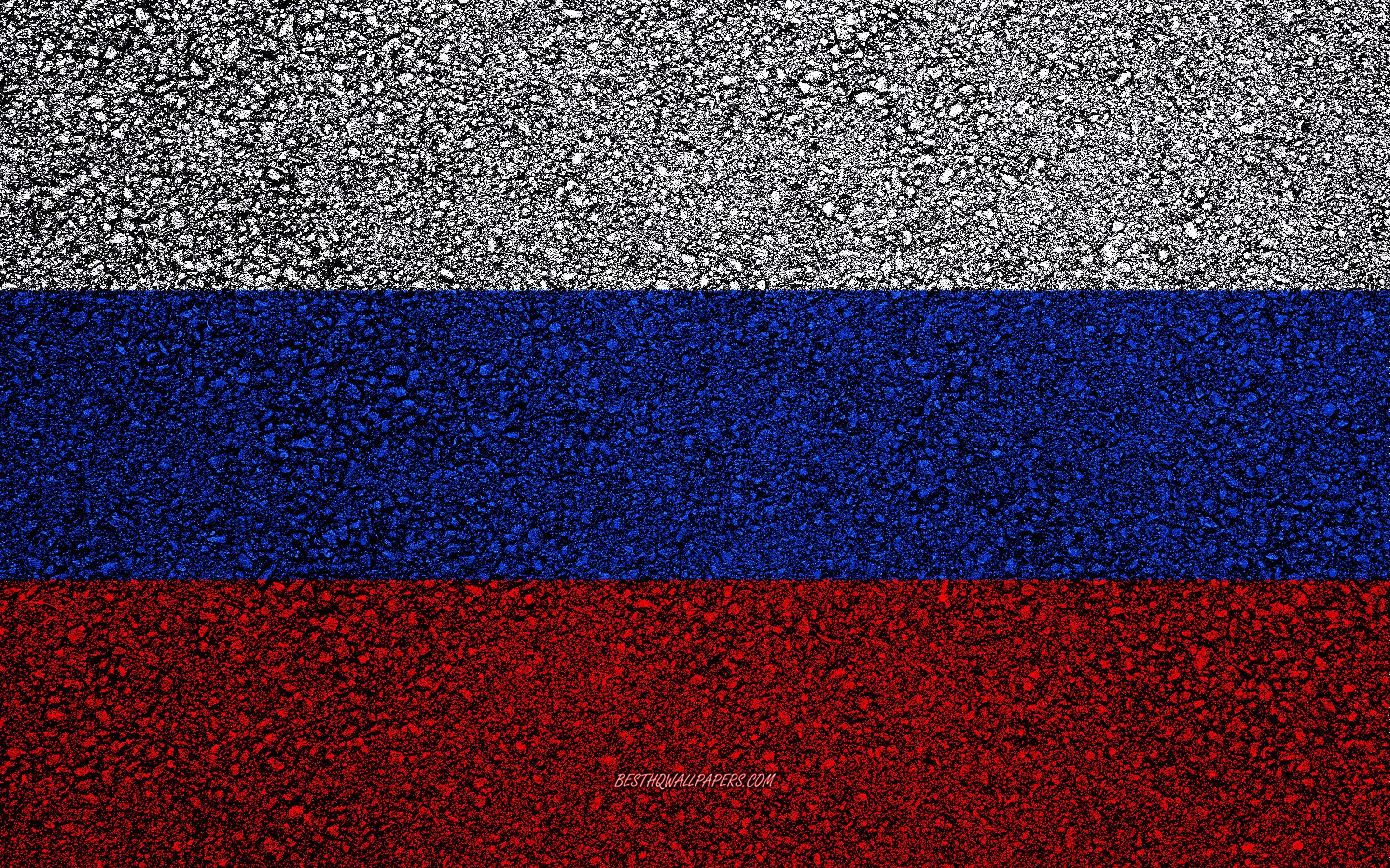 2880x1800 Download wallpaper Flag of Russia, asphalt texture, flag