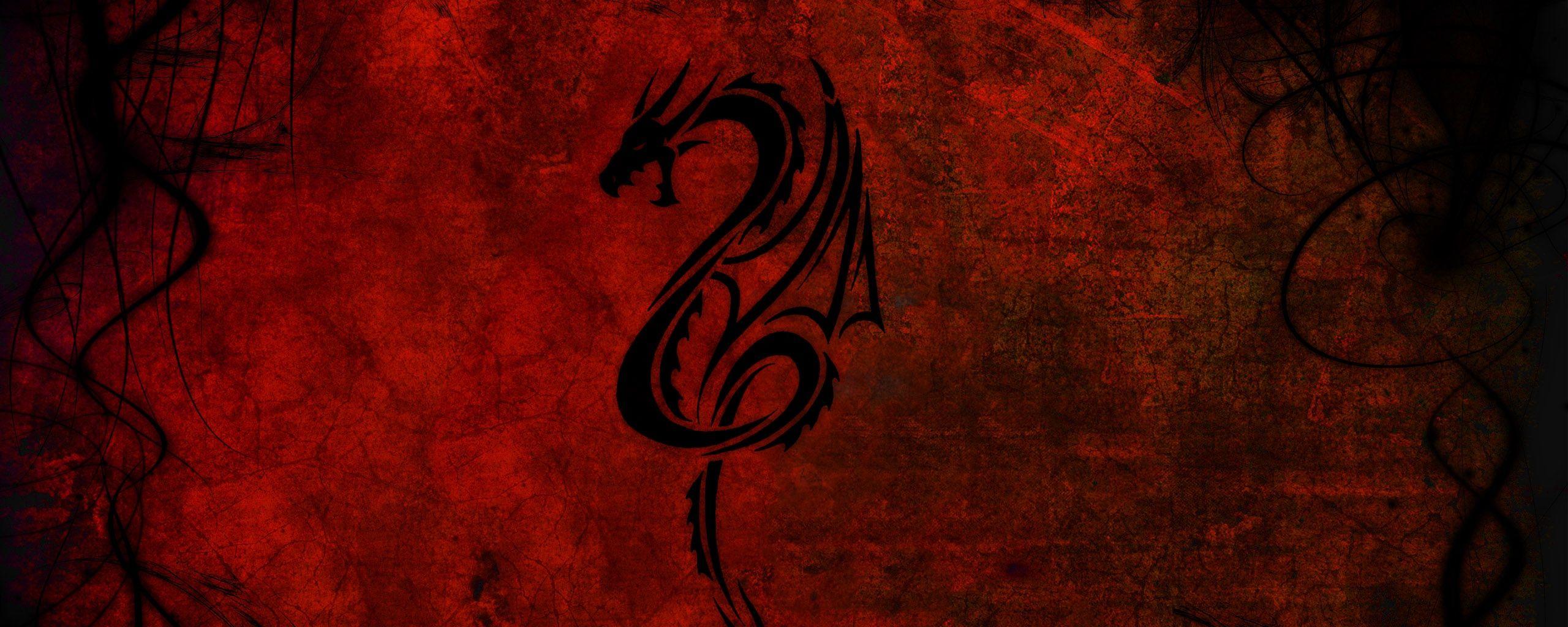2560x1024 Download wallpaper 2560x1024 dragon, pattern, red, black ultrawide monitor HD background