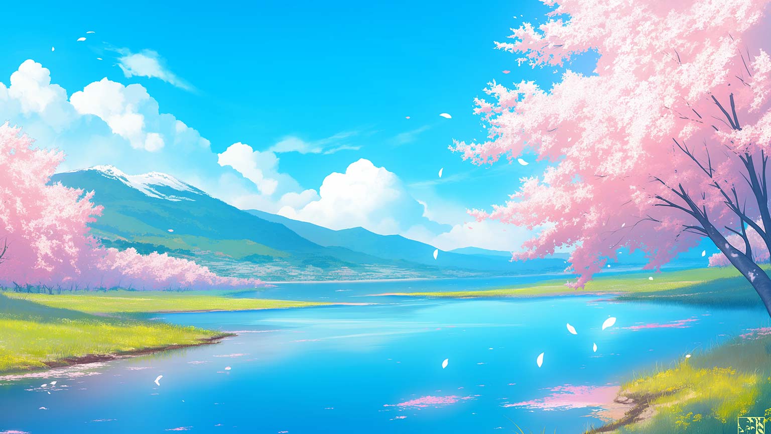 1536x864 Anime Pink Blossom Desktop Wallpaper Wallpaper 4K