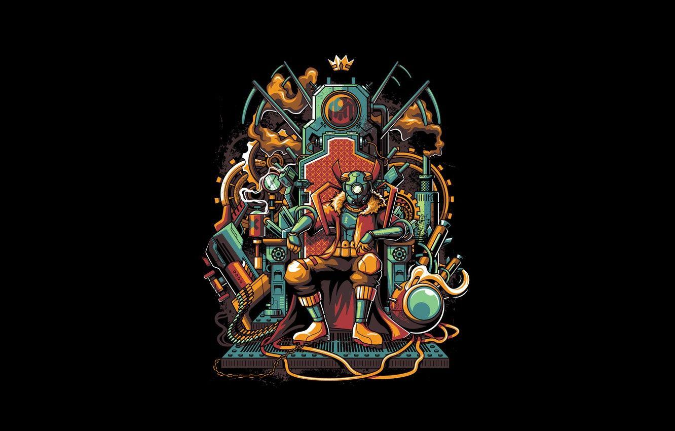 1332x850 Wallpaper Fantasy, Art, Robot, Vector, Background, Illustration, Crown, Minimalism, King, Throne, Cyberpunk, Mecha, Angga Tantama, The Throne image for desktop, section минимализм