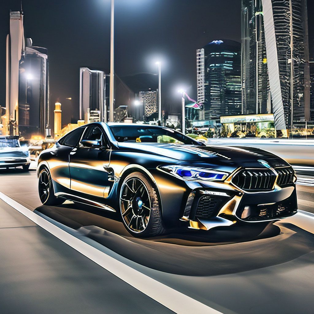 1024x1024 Matte black BMW m9 drives through