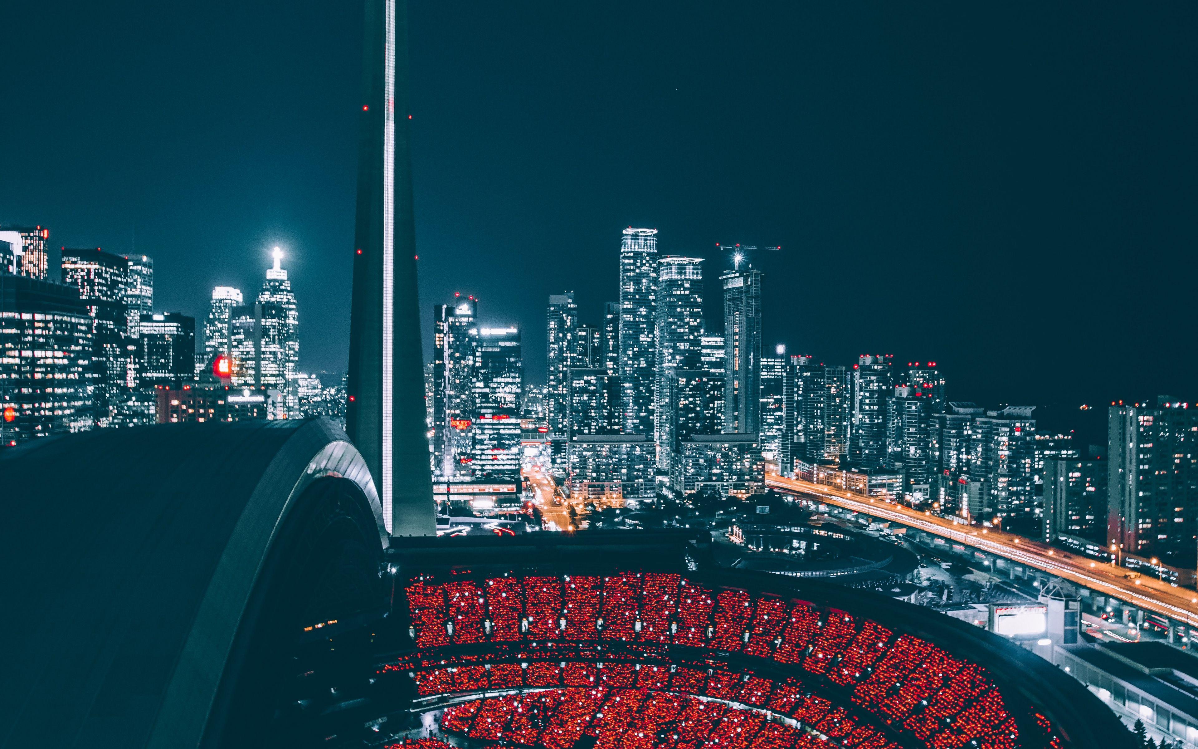 3840x2400 Download wallpaper 3840x2400 night city, view from above
