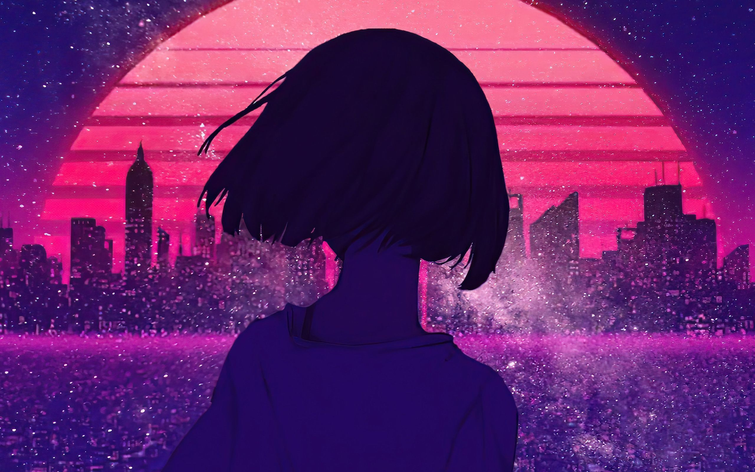 2560x1600 Art Girl Sunset Anime Wallpaper