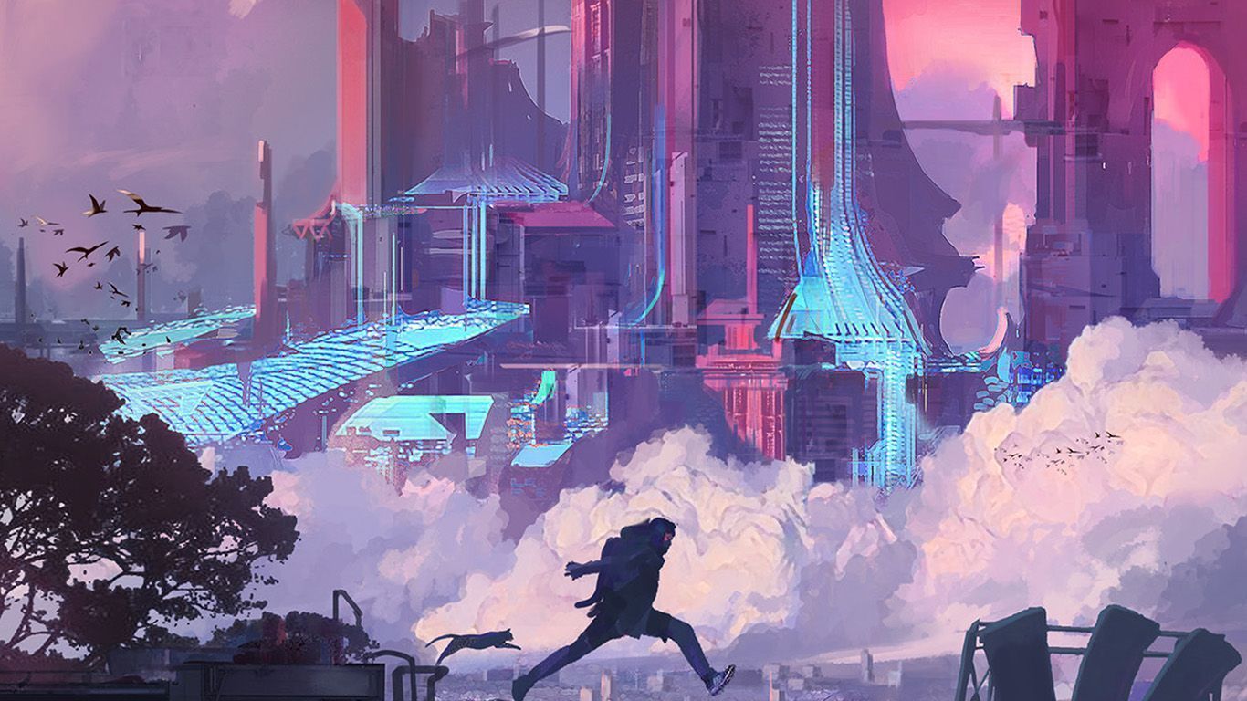 1366x768 Art Anime Future Run Jump