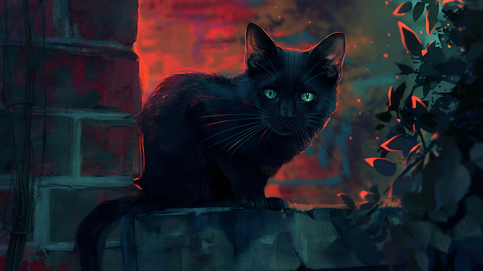 1536x864 Aesthetic Black Cat Desktop Wallpaper