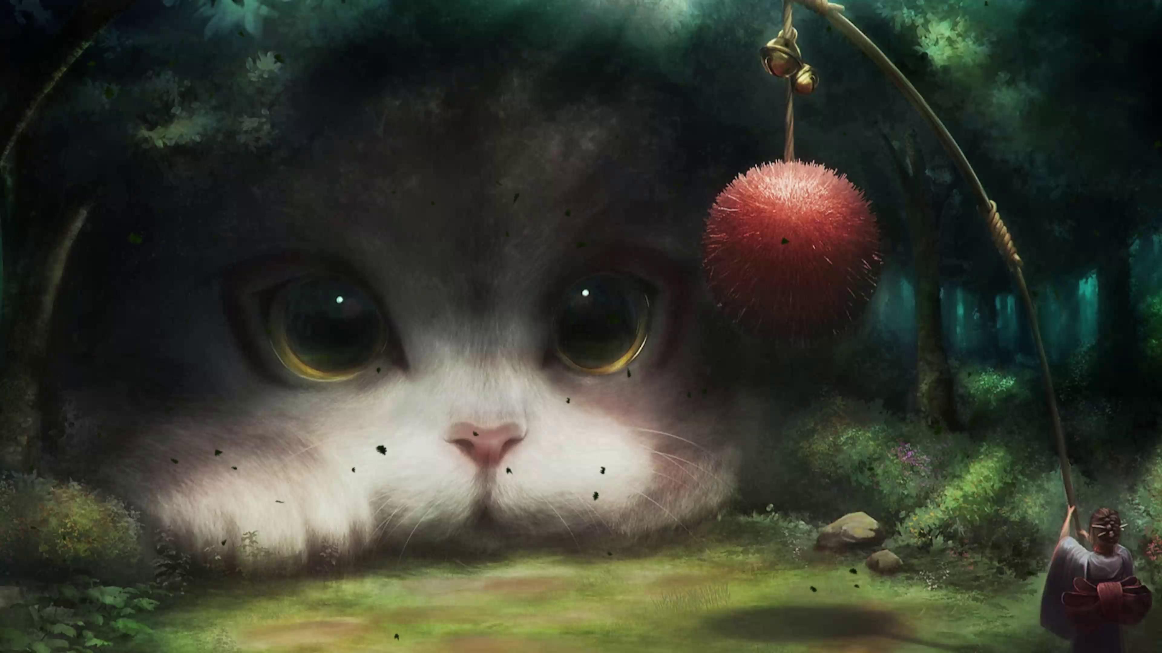 3840x2160 Cute Cat in Forest Live Wallpaper