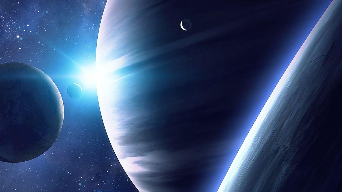 1366x768 Download wallpaper 1366x768 space, planets, satellite