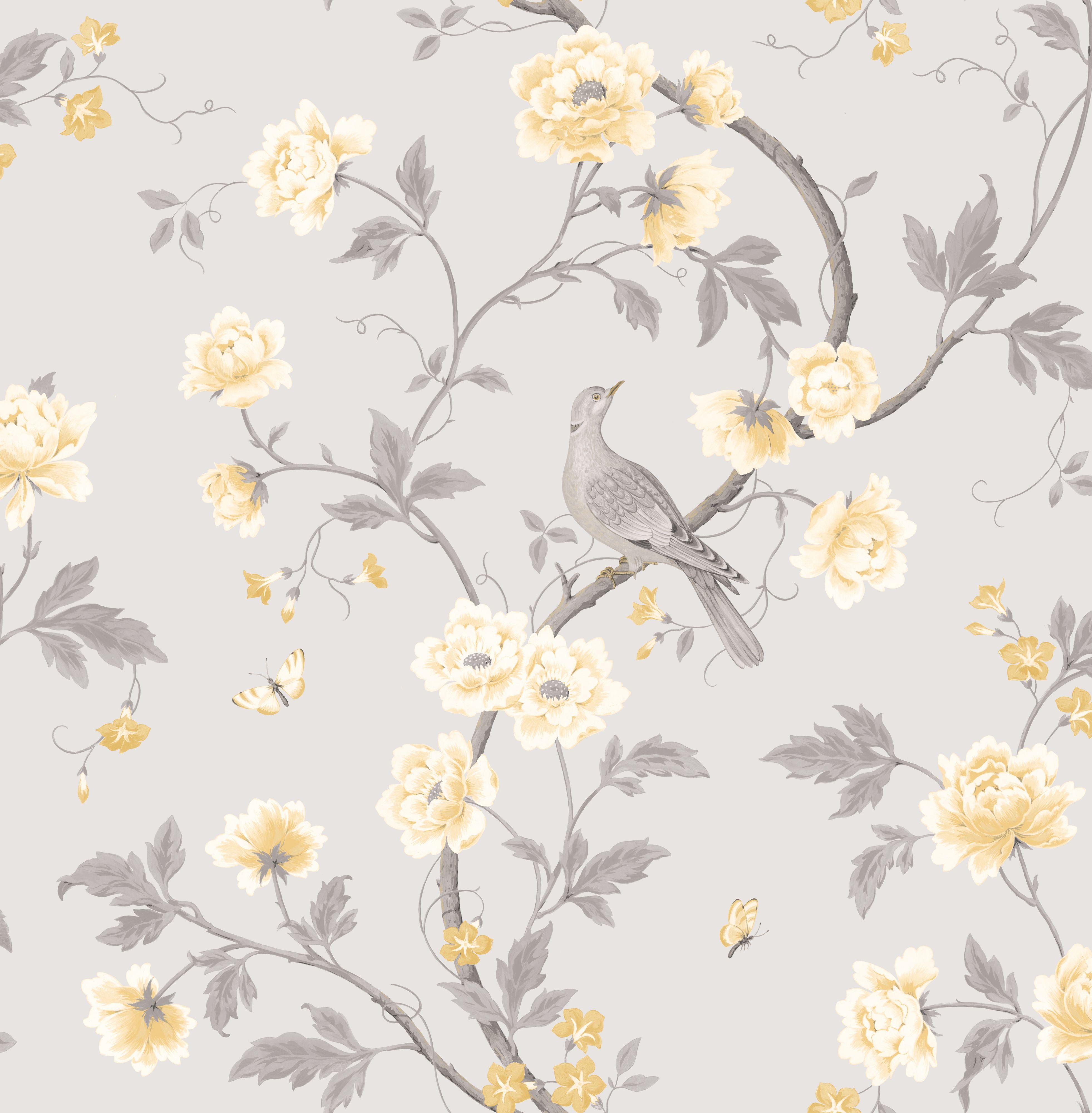3925x4000 Colours Dorthea Soft grey Floral Mica Wallpaper. Departments. DIY at B&Q