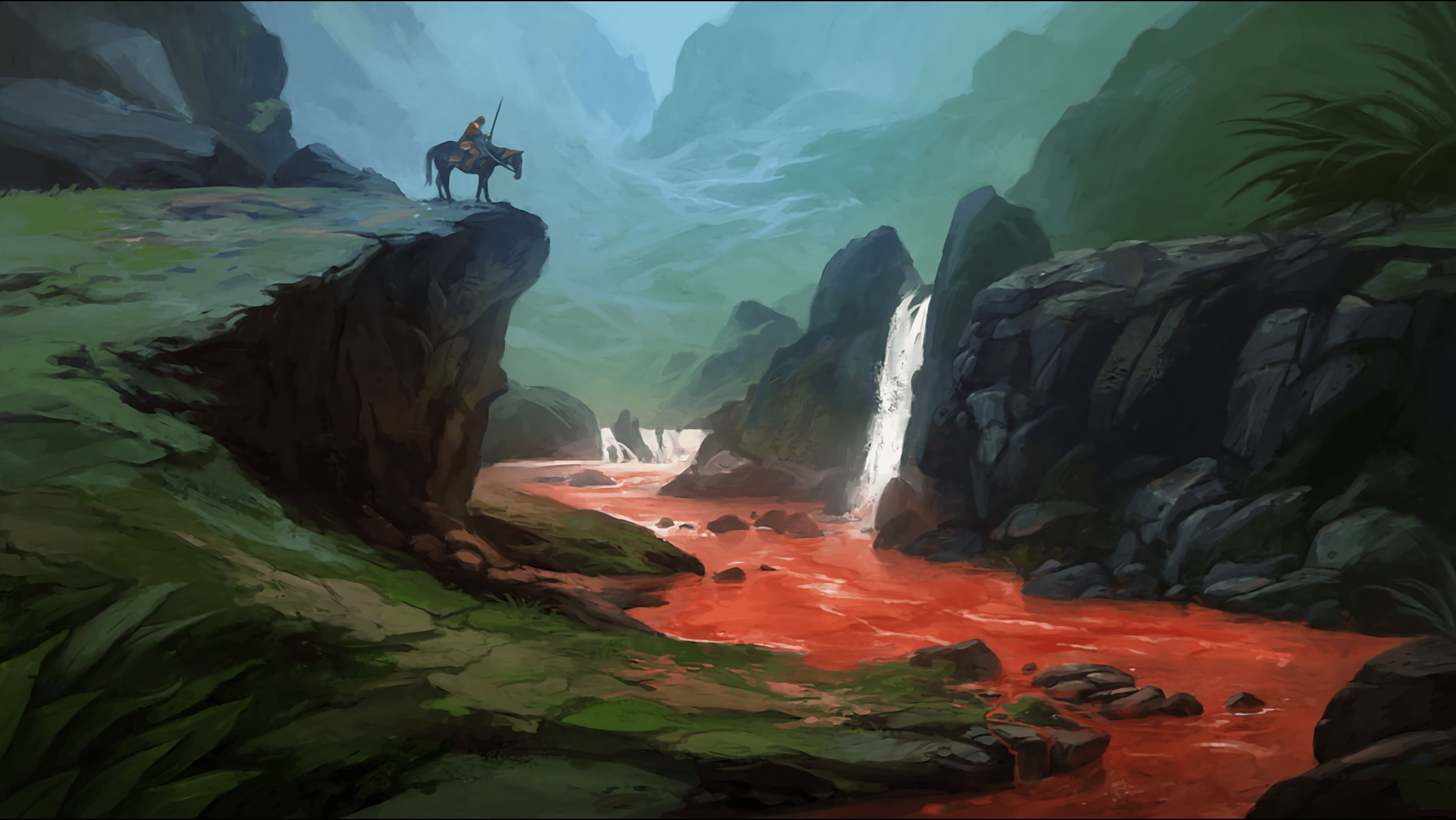 2344x1320 horse, fantasy art, blood, nature