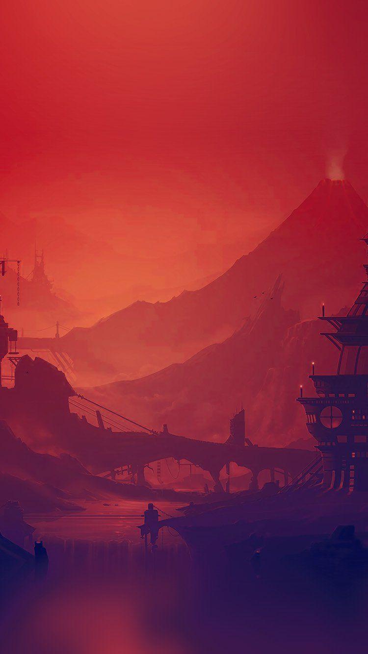 750x1334 RED PURPLE RIVER ILLUSTRATION ART ANIME WALLPAPER HD IPHONE