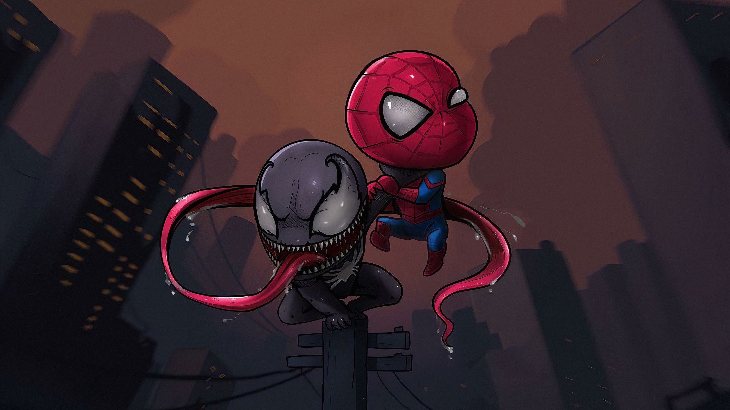 2560x1440 Chibi Venom Comic Spider Man HD Wallpaper