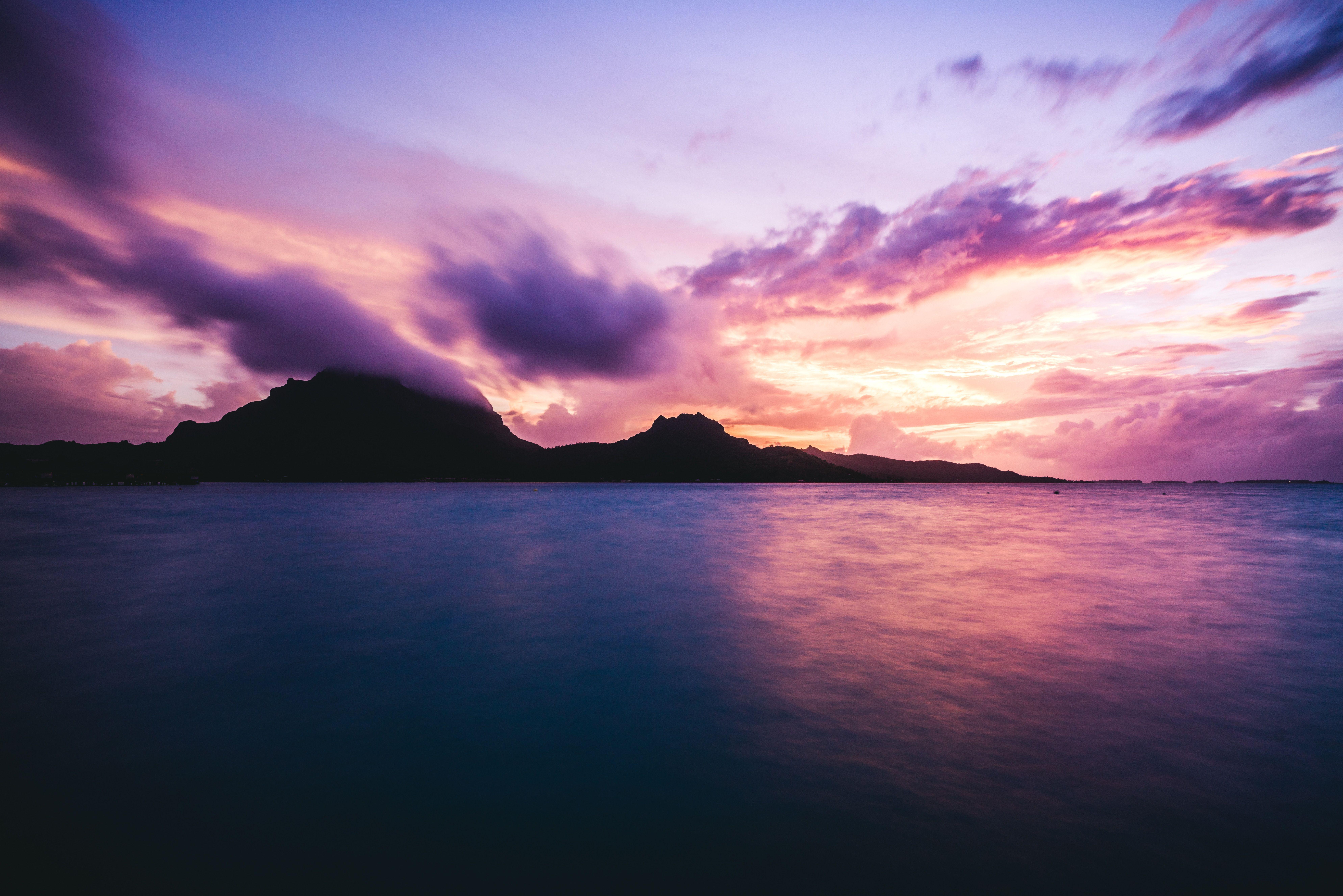 7952x5304 Download wallpaper 7952x5304 ocean, rocks, clouds, bora bora