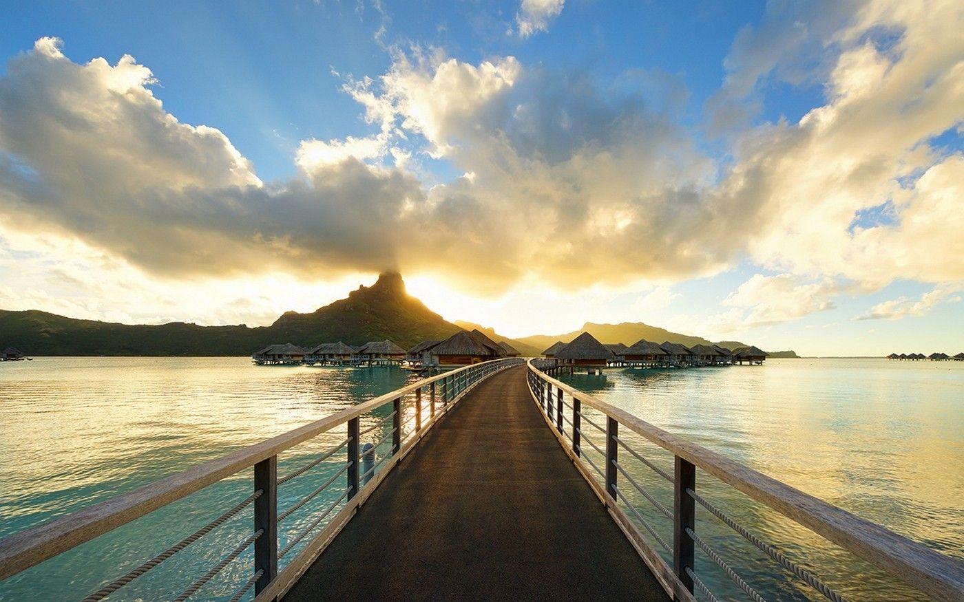 1400x875 #bungalow, #walkway, #landscape, #sea, #beach, #Bora