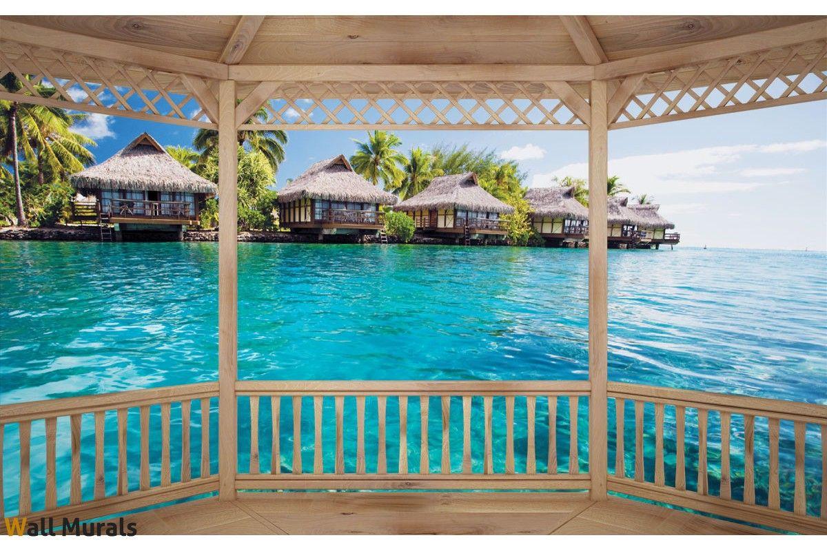 1200x800 Wallpaper mural wooden terrace with of view summer