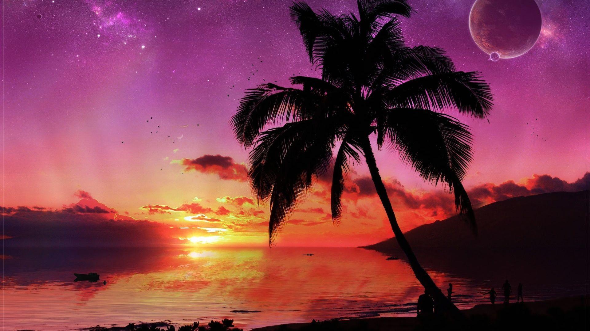 1920x1080 Island Paradise Sunset Wallpaper