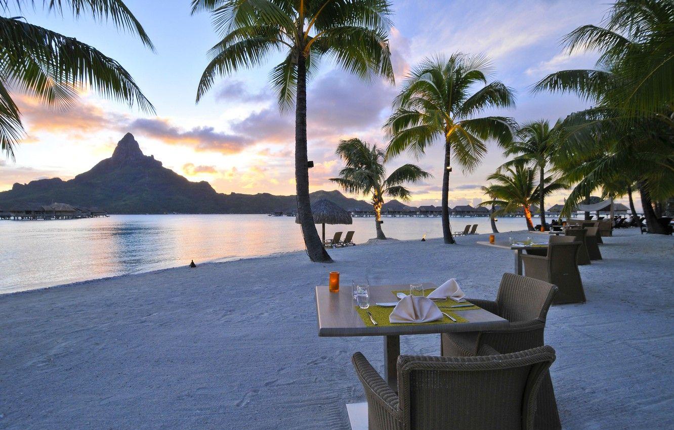 1332x850 Wallpaper Beach, Ocean, Sunset, Bora Bora, Resort