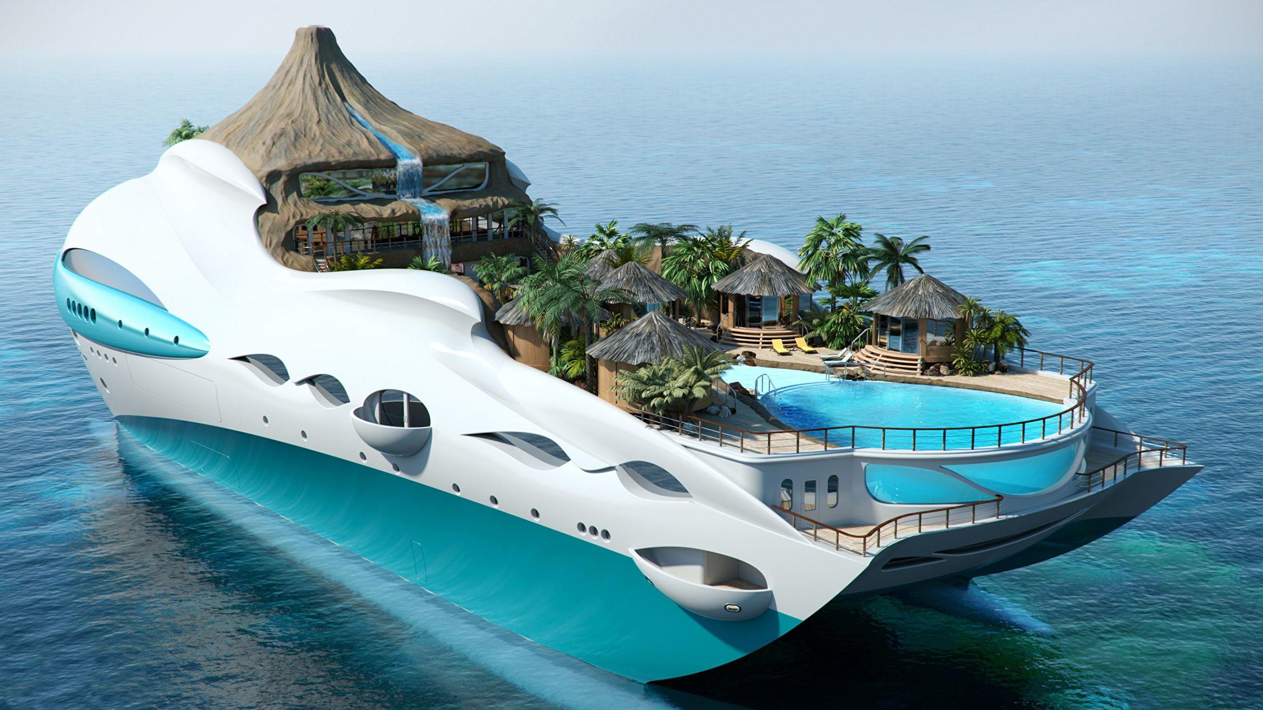 2560x1440 Desktop Wallpaper superyacht Tropical Island Paradise 2560x1440