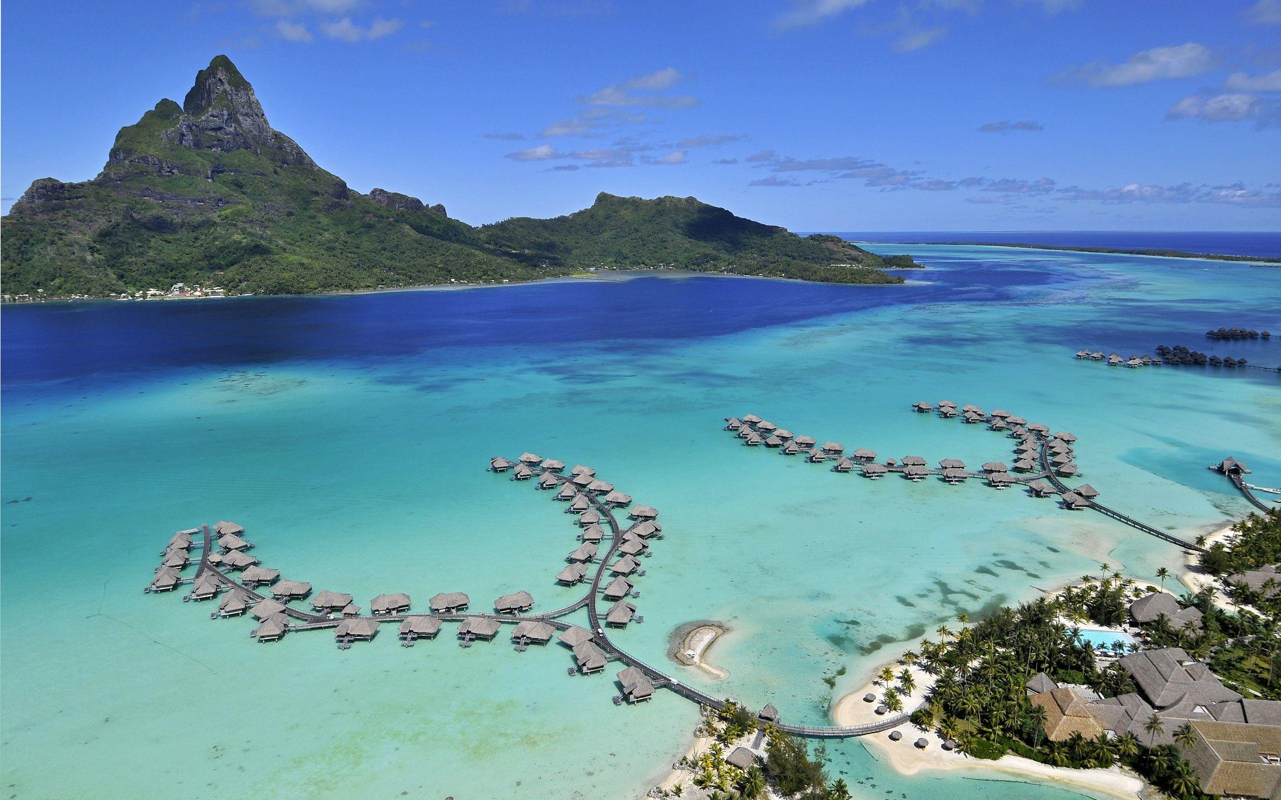 2560x1600 Wallpaper Bora Bora Island, sea, beach, houses 2560x1600 HD