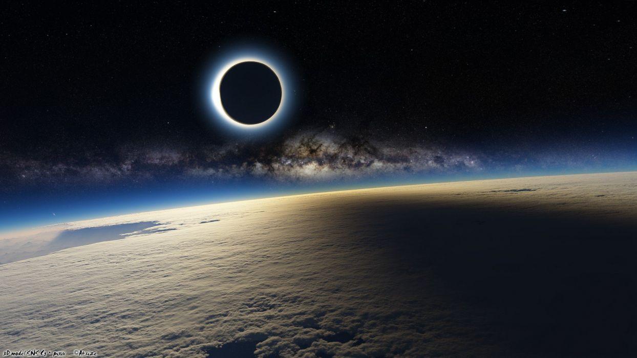 1244x700 Sun outer space stars galaxies Moon Earth eclipse skyscapes