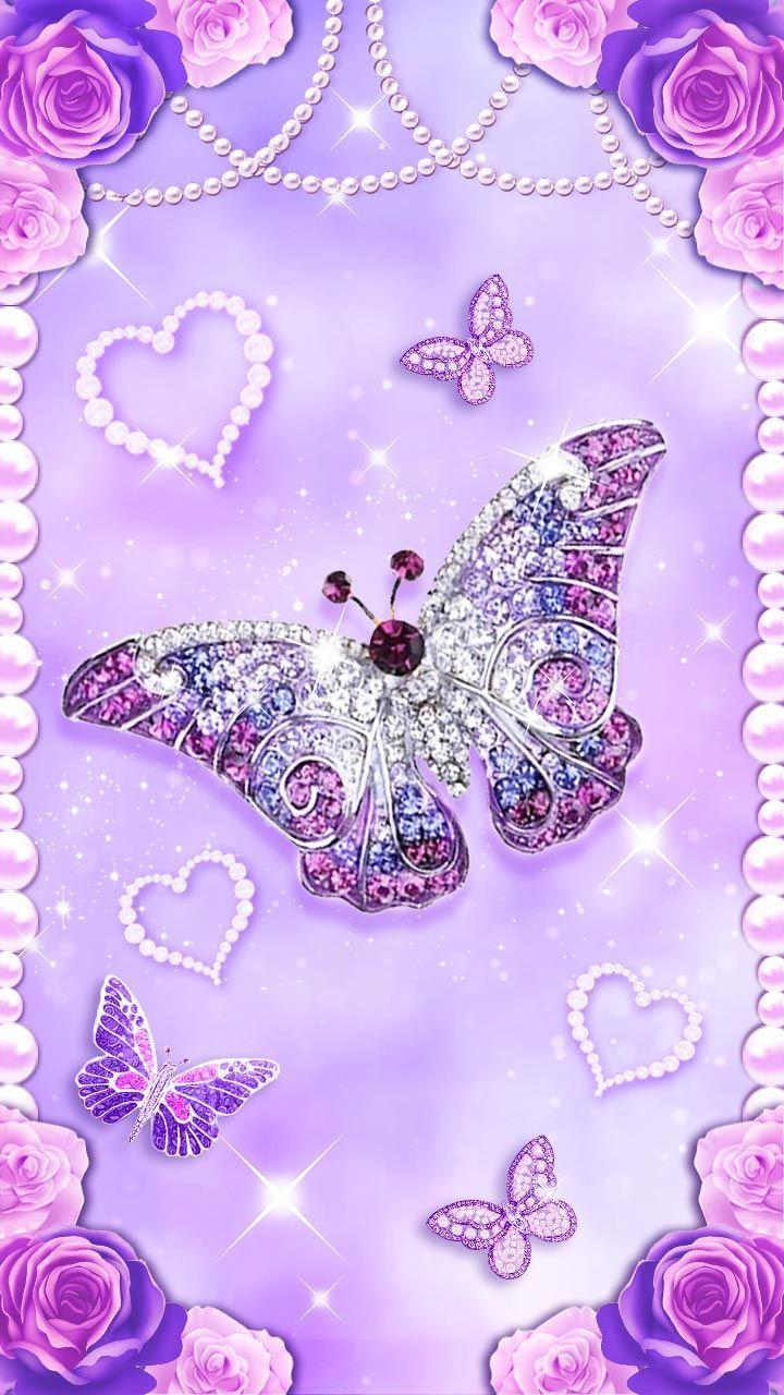 720x1280 Purple dream, diamond butterfly with purple roses. Luxury