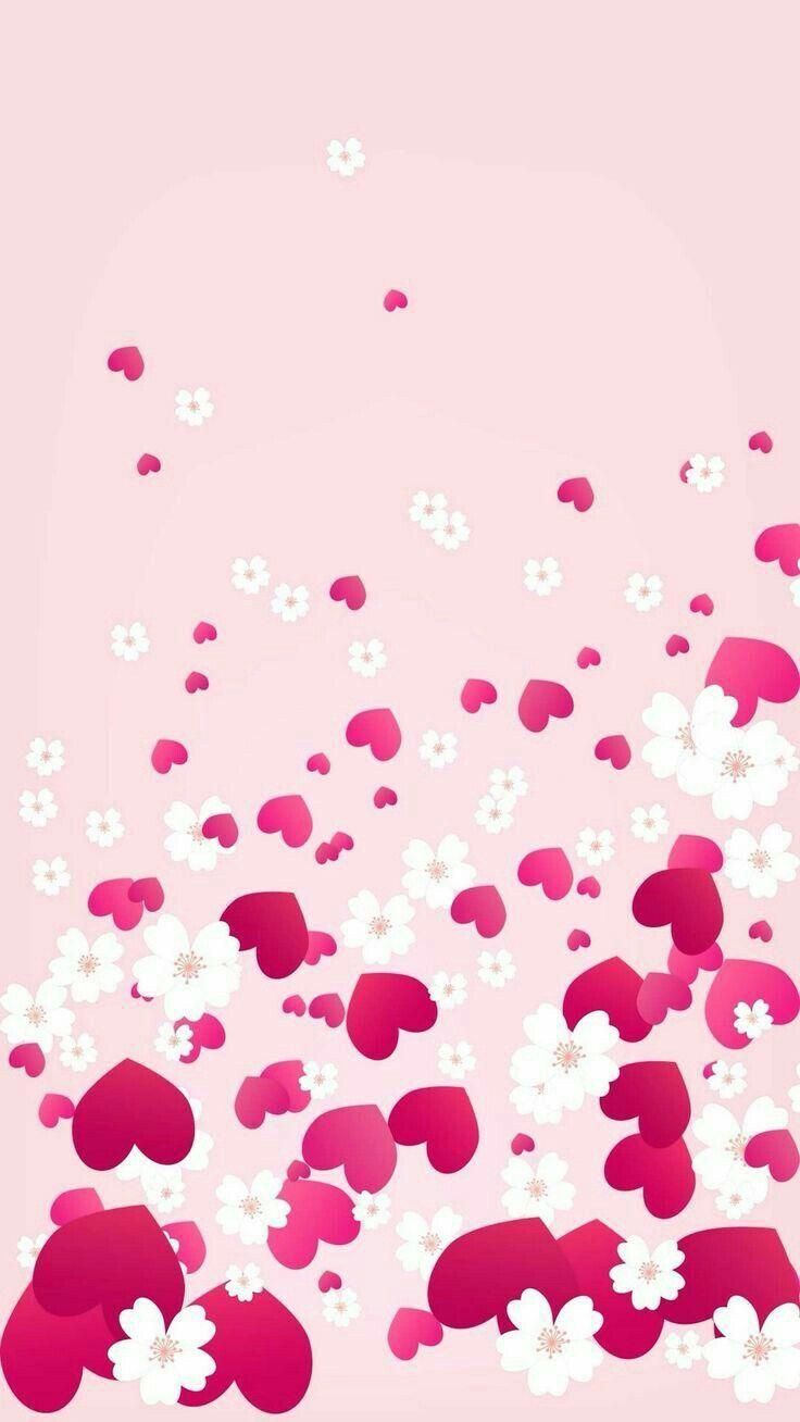 736x1308 Pink Hearts and White Flowers Wallpaper. White flower wallpaper, Valentines wallpaper, Flower wallpaper