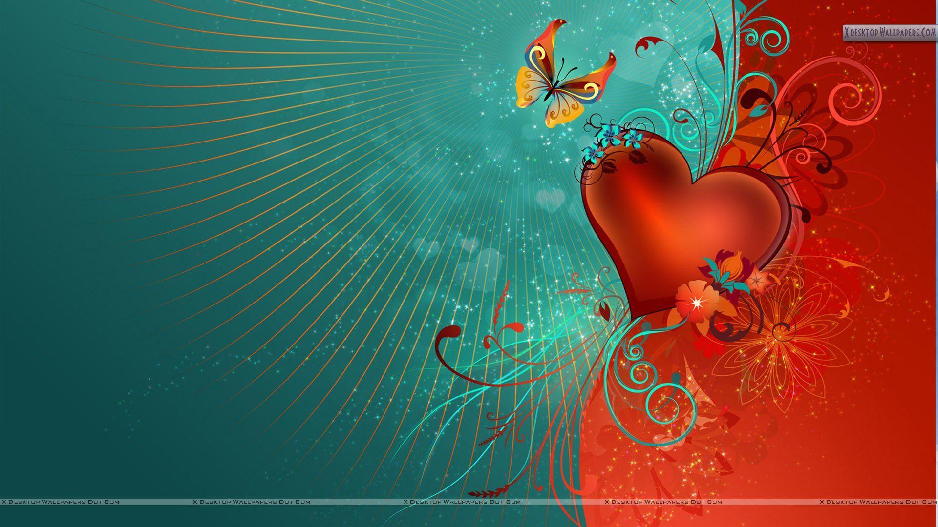 1920x1080 Valentines Day Artistic Wallpaper Red Heart And Butterfly