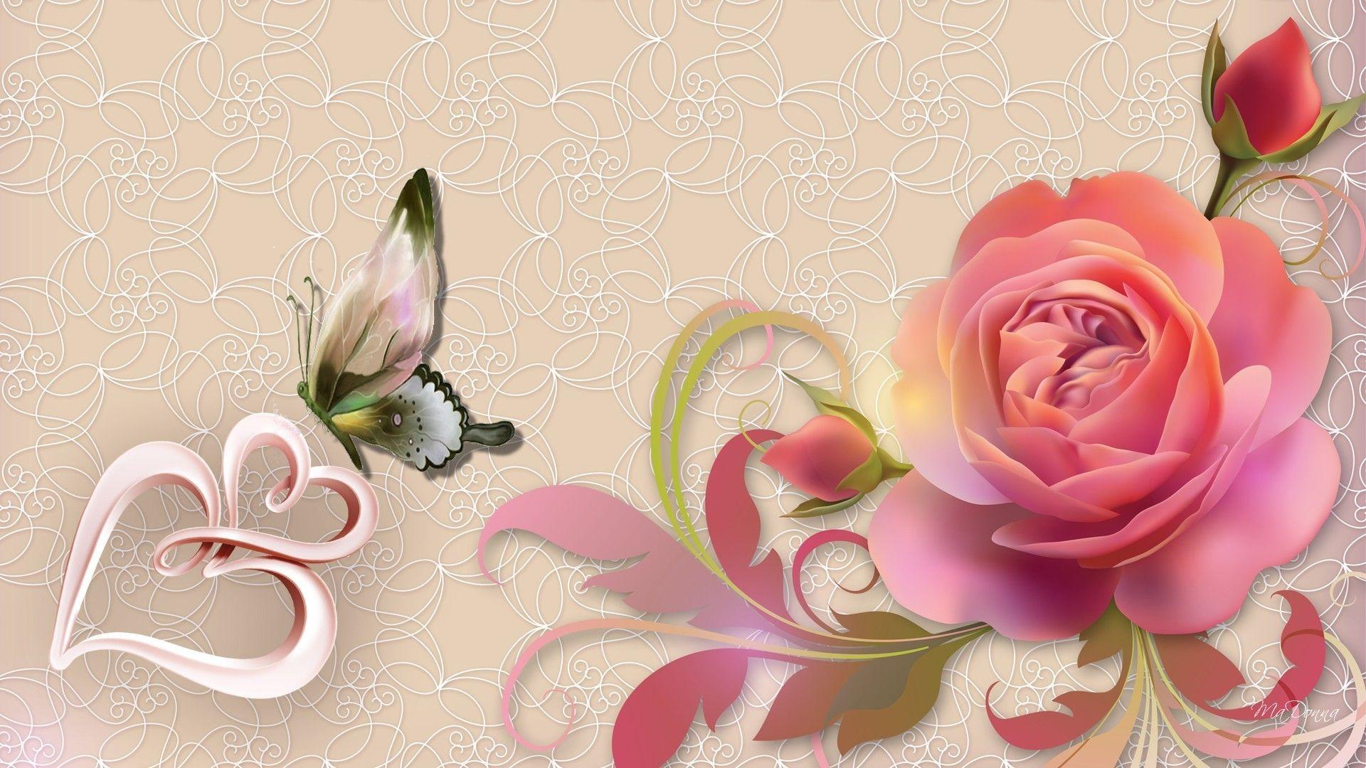1920x1080 Hearts and Flowers Wallpaper