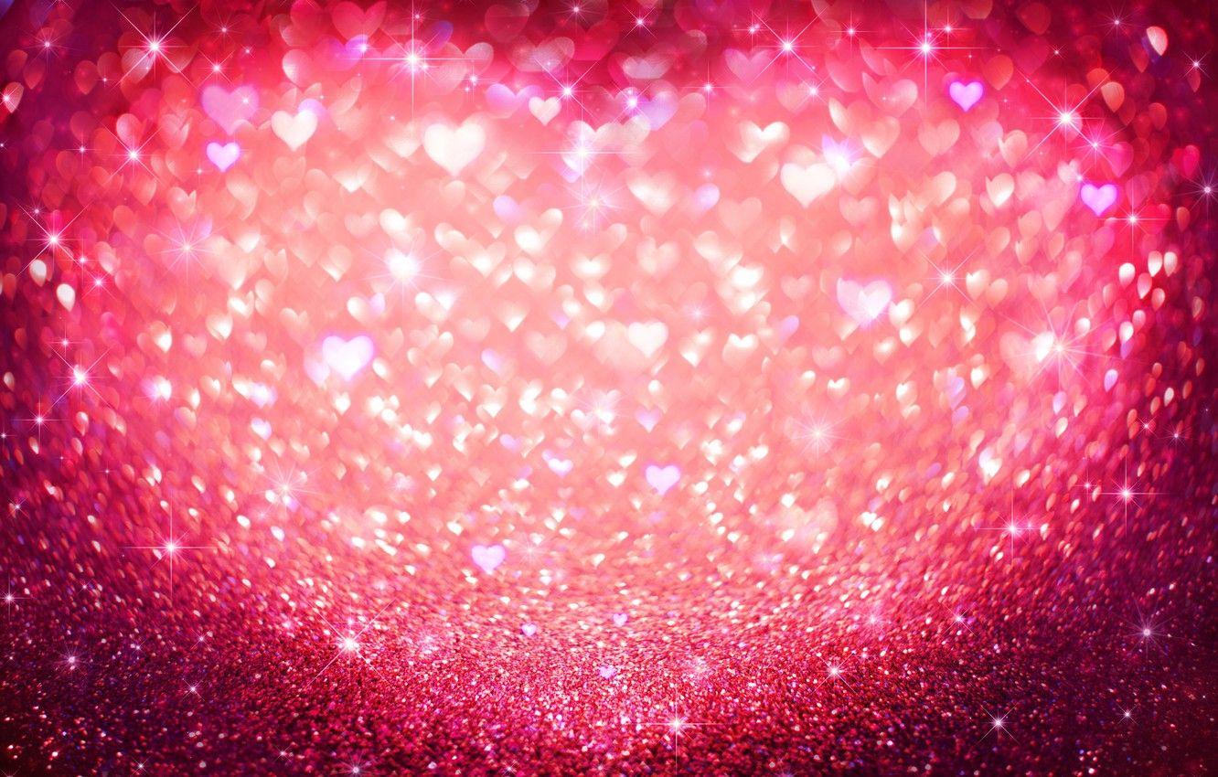 1332x850 Wallpaper sequins, hearts, love, pink, hearts, bokeh