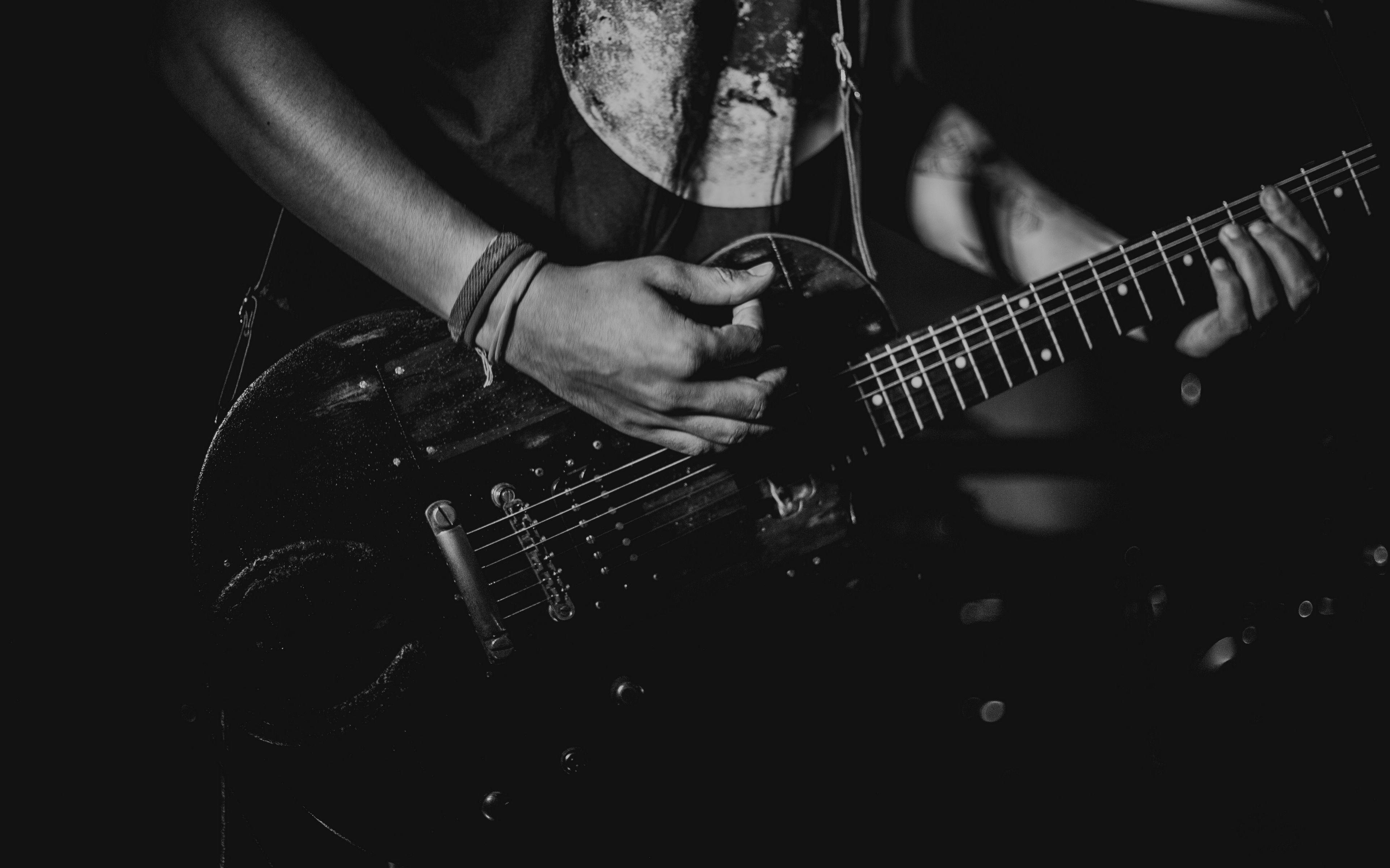 3840x2400 Download wallpaper 3840x2400 guitar, guitarist, bw, musical instrument 4k ultra HD 16:10 HD background