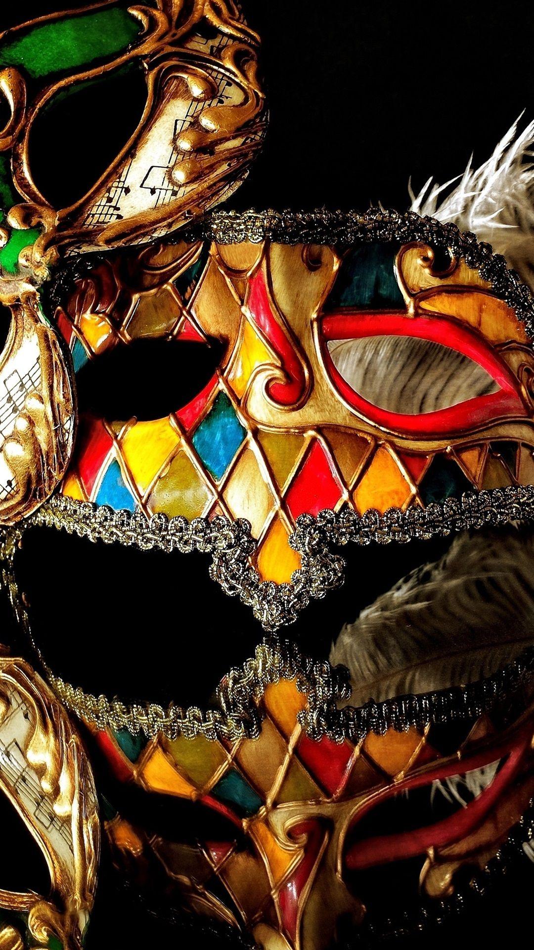 1080x1920 Wallpaper Carnival mask, reflection, black background
