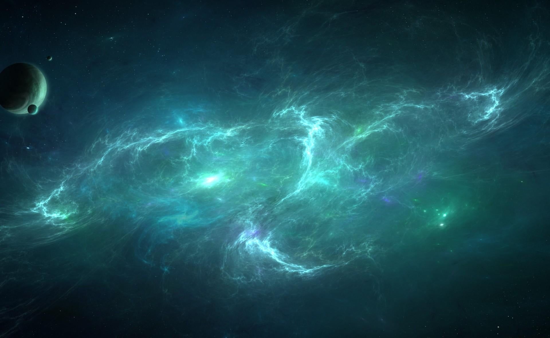 1920x1180 teal nebula galaxy wallpaper, planets