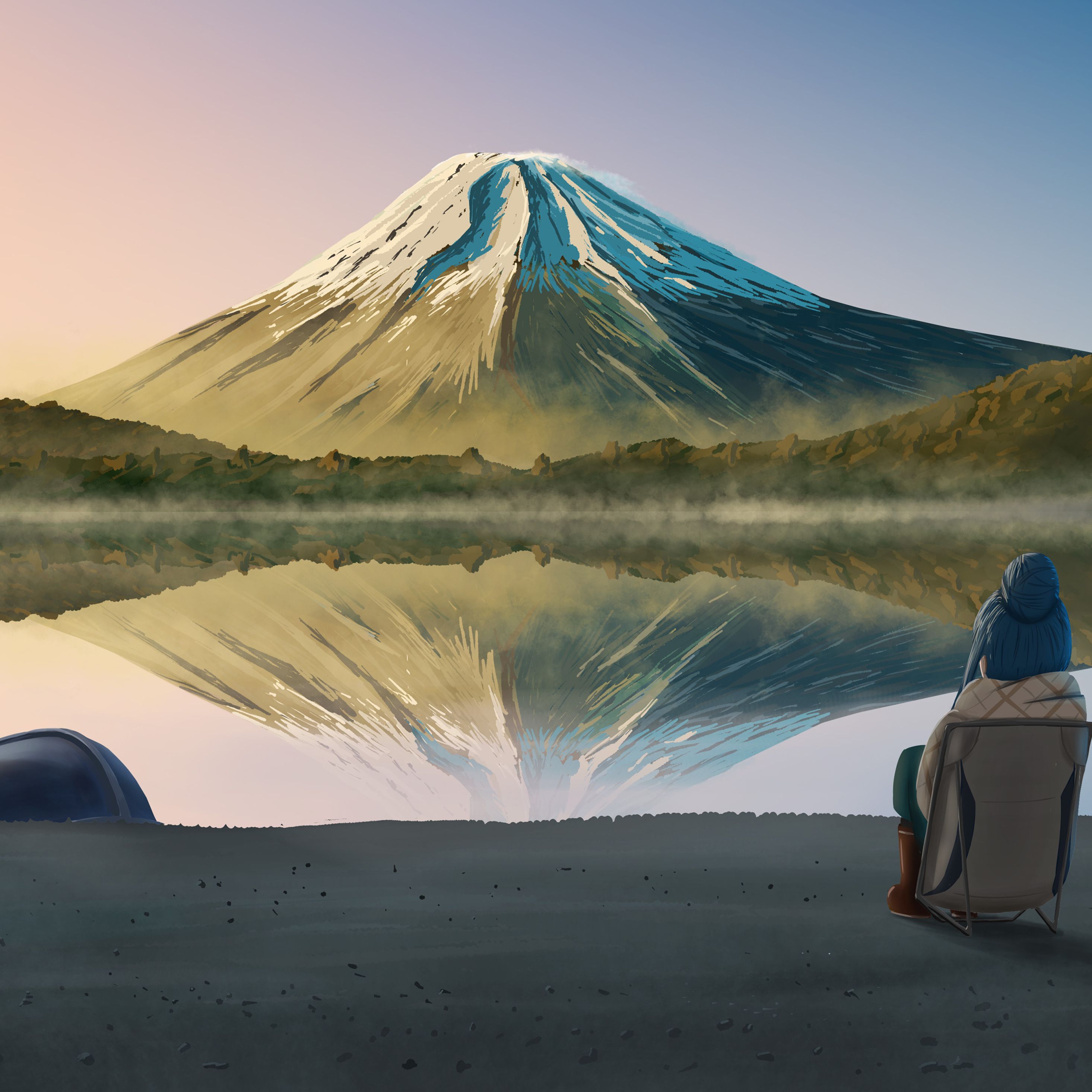 2932x2932 Laid Back Camp Nadeshiko Kagamihara Rin Shima iPad Pro Retina Display , HD 4k Wallpaper, Image, Background, Photos and Picture